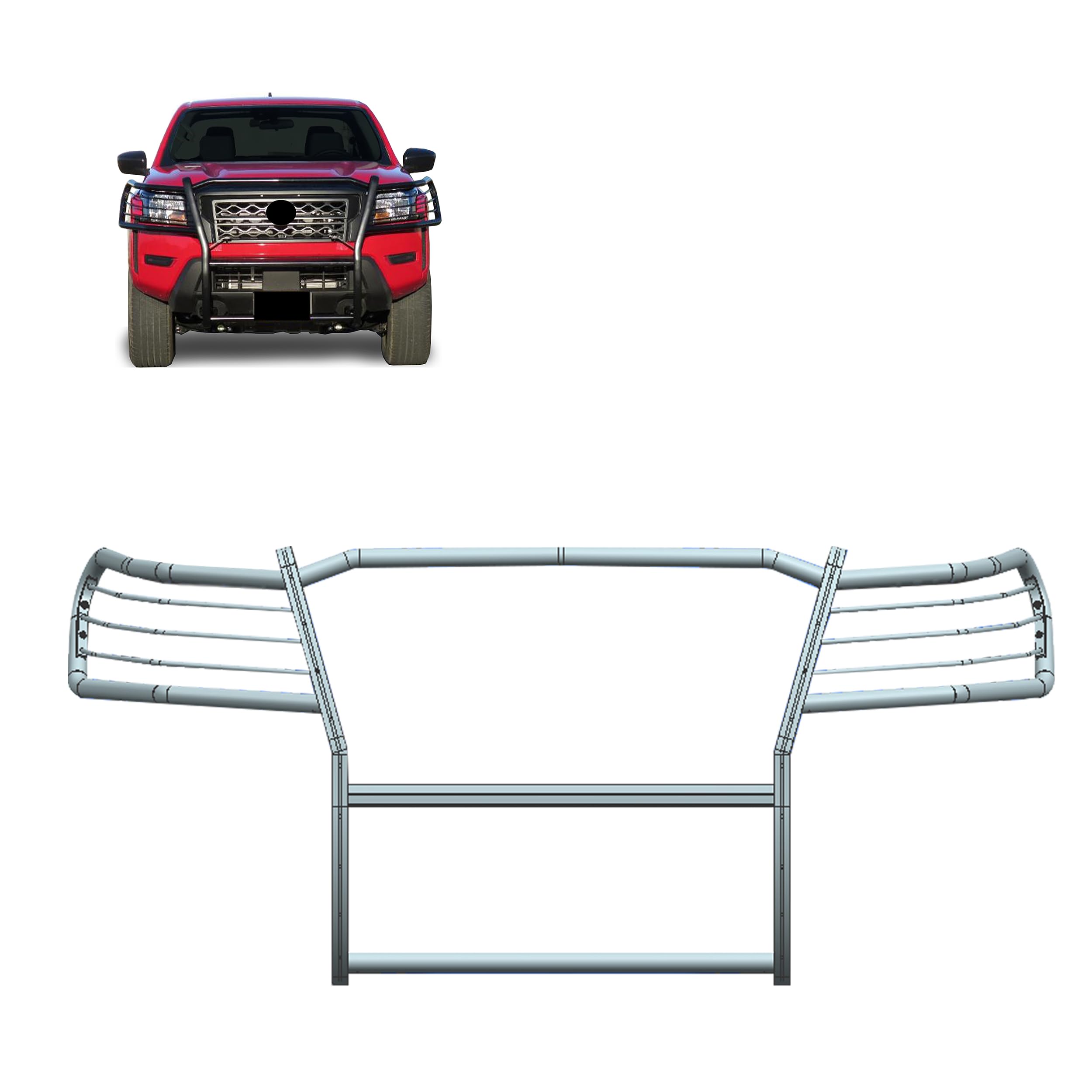 Bumper Guard Black Grille brush Modular Compatible with 2022-2025 Nissan Frontier-17NI22MA
