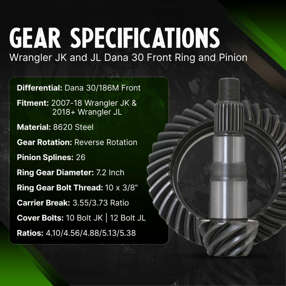 D30 Revolution Gear JK/JL Front 4.10 Ratio Ring and Pinion Fits Dana 30