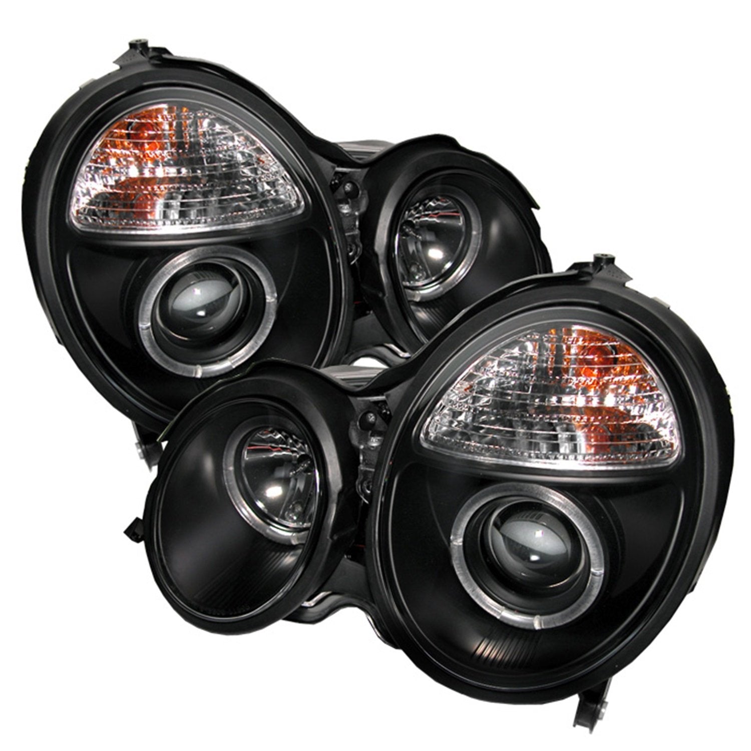Mercedes Benz E-Class 00-02 Spyder 5011299 Projector Headlights - LED Halo - Black - High H1 (Included) - Low H7 (Included)