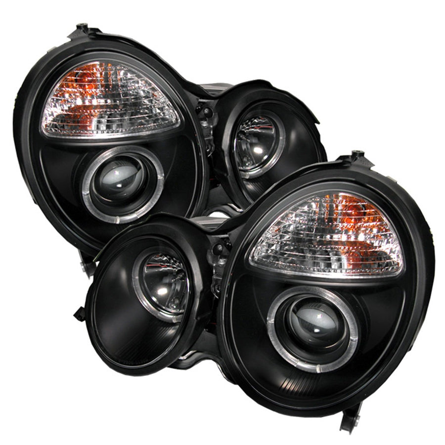 Mercedes Benz E-Class 00-02 Spyder 5011299 Projector Headlights - LED Halo - Black - High H1 (Included) - Low H7 (Included)