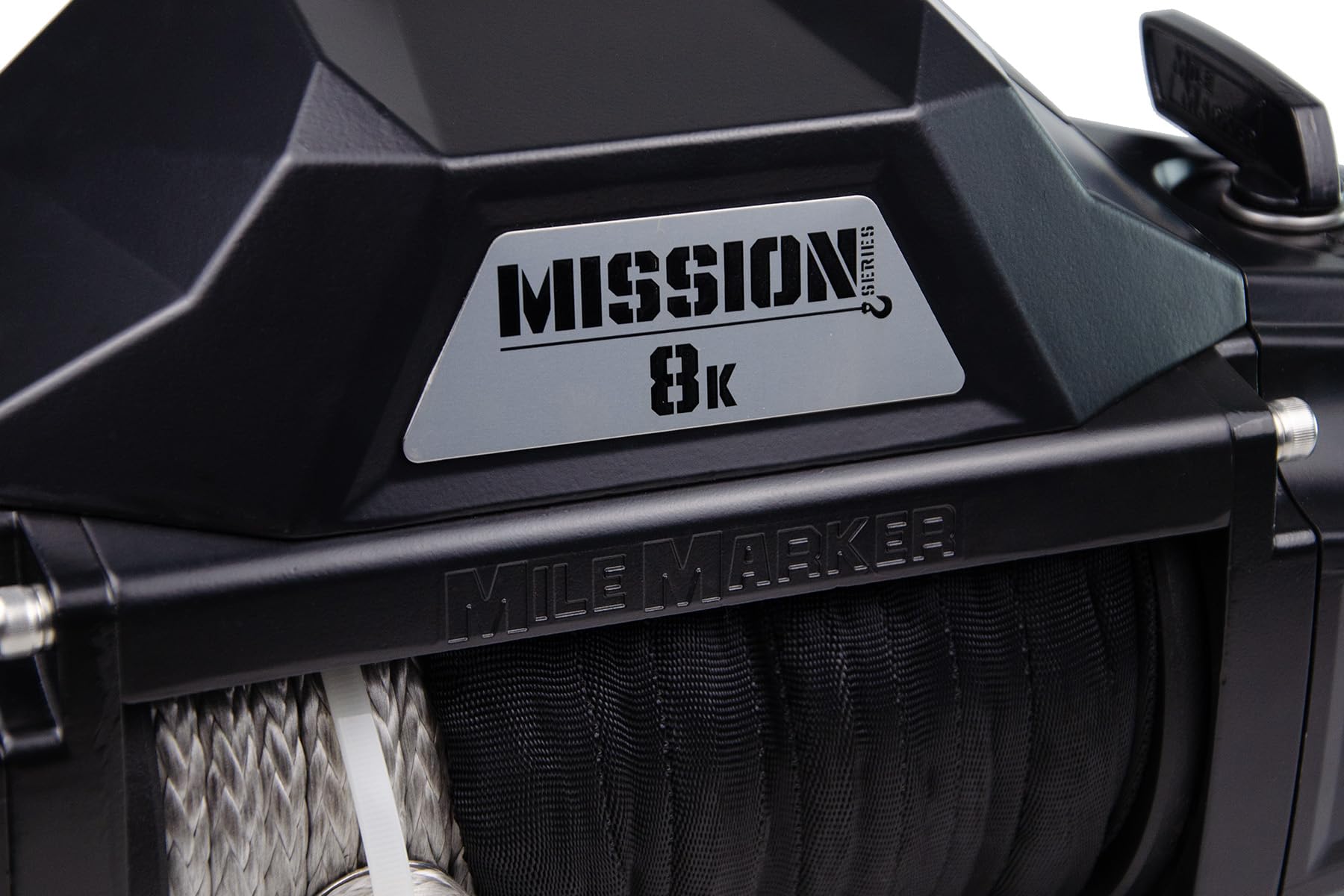 Mile Marker Mission Series 78-53141 Covert Black 12 Volt 8,000 Pound Electric Winch with 92' Synthetic Rope - Rugged Heavy Duty Solenoid - Fully Submersible