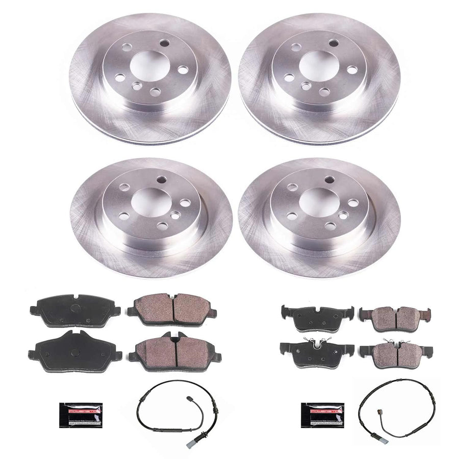 Power Stop Autospecialty KOE8113 Front and Rear Replacement Brake Kit-OE Brake Rotors & Ceramic Brake Pads and 1 Front & 1 Rear Sensor Wires