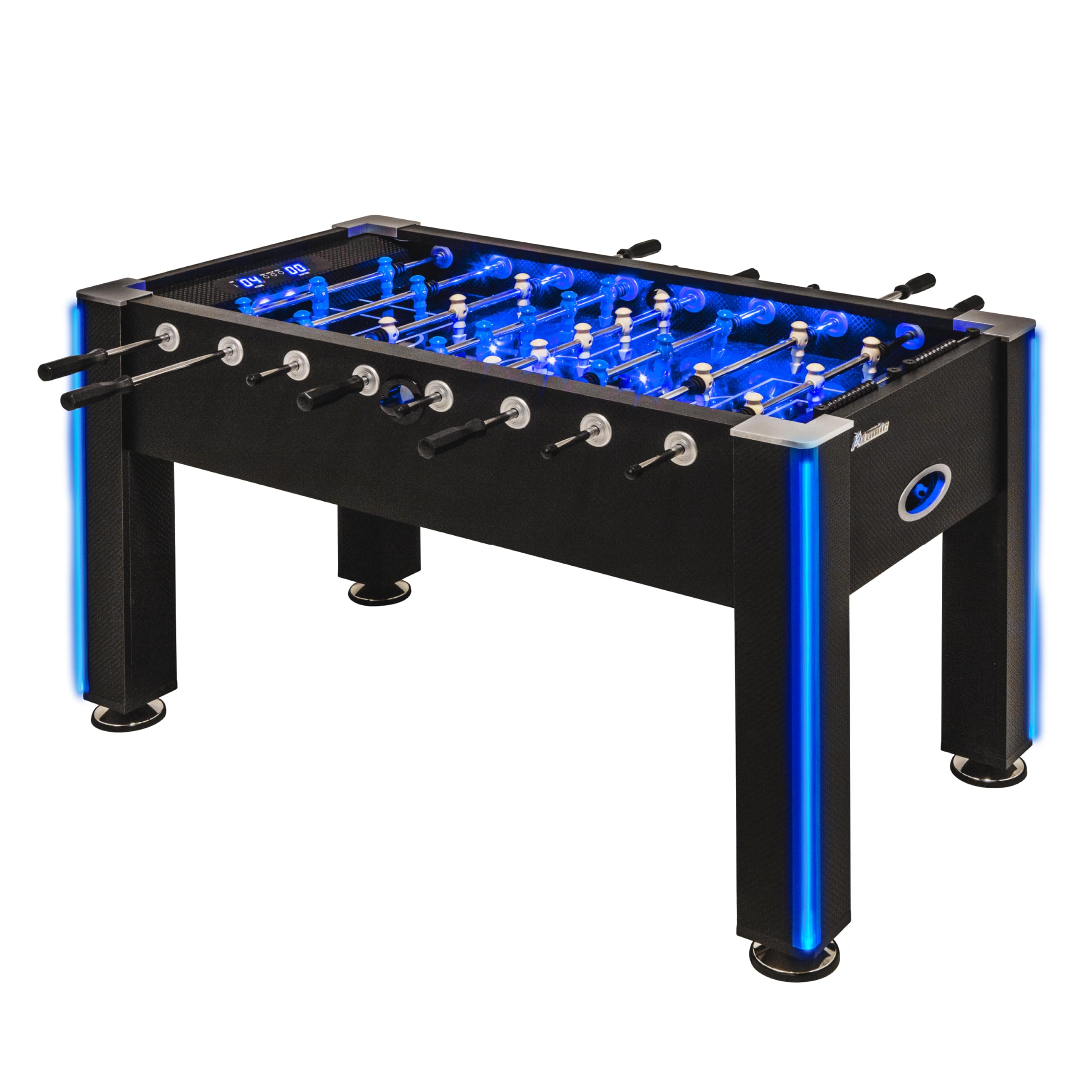 Azure Atomic LED Foosball Table – Light Up Arcade-Style Game with Interactive Inrail LED Lighting, Cascading Effects, Music, Electronic Scoring, 47” x 27” Durable Playfield