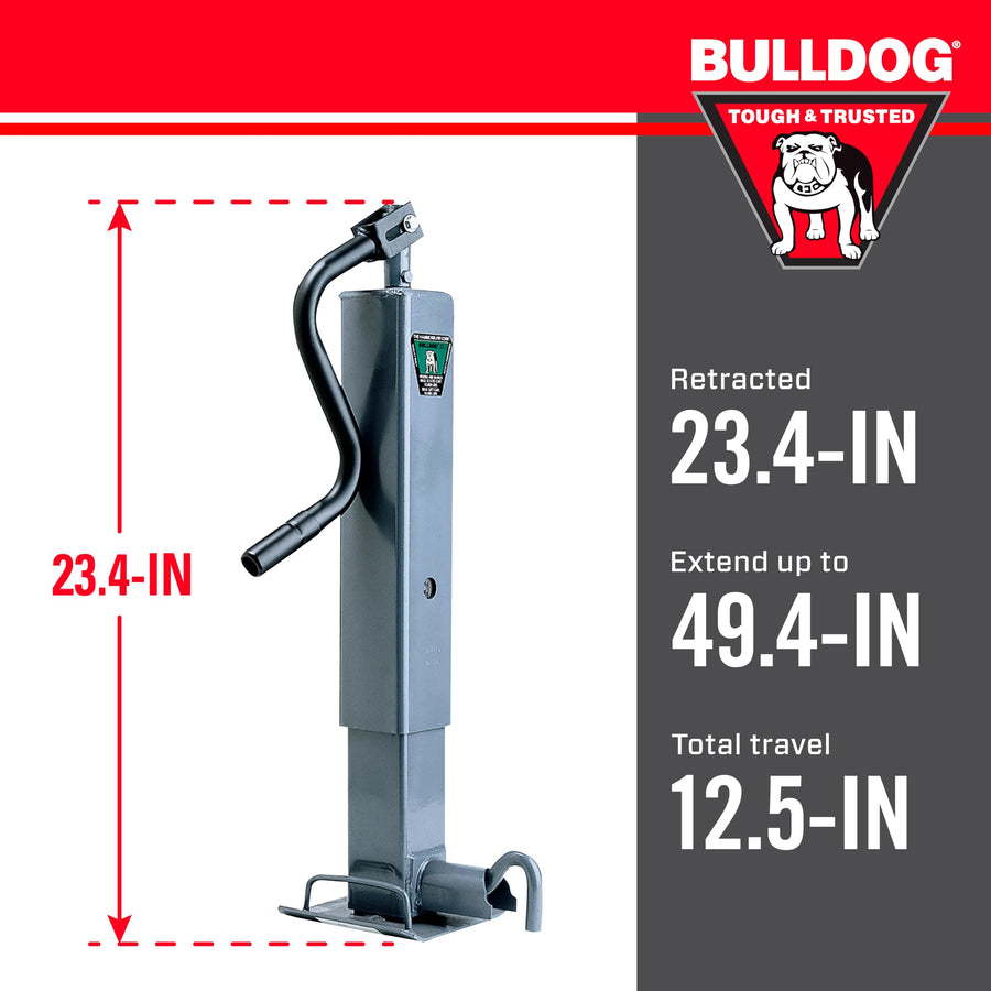 182304 Bulldog HD Square Trailer Jack, 12,000 lbs. Support Capacity, Topwind, 12-1/2 Inch Travel