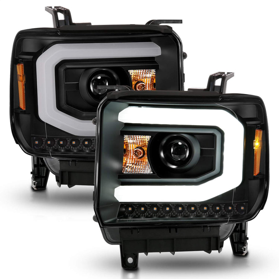 2014-2015 GMC Sierra 1500 ANZO (111513) Projector Headlights w/Light Bar Black Housing (Halogen Type)