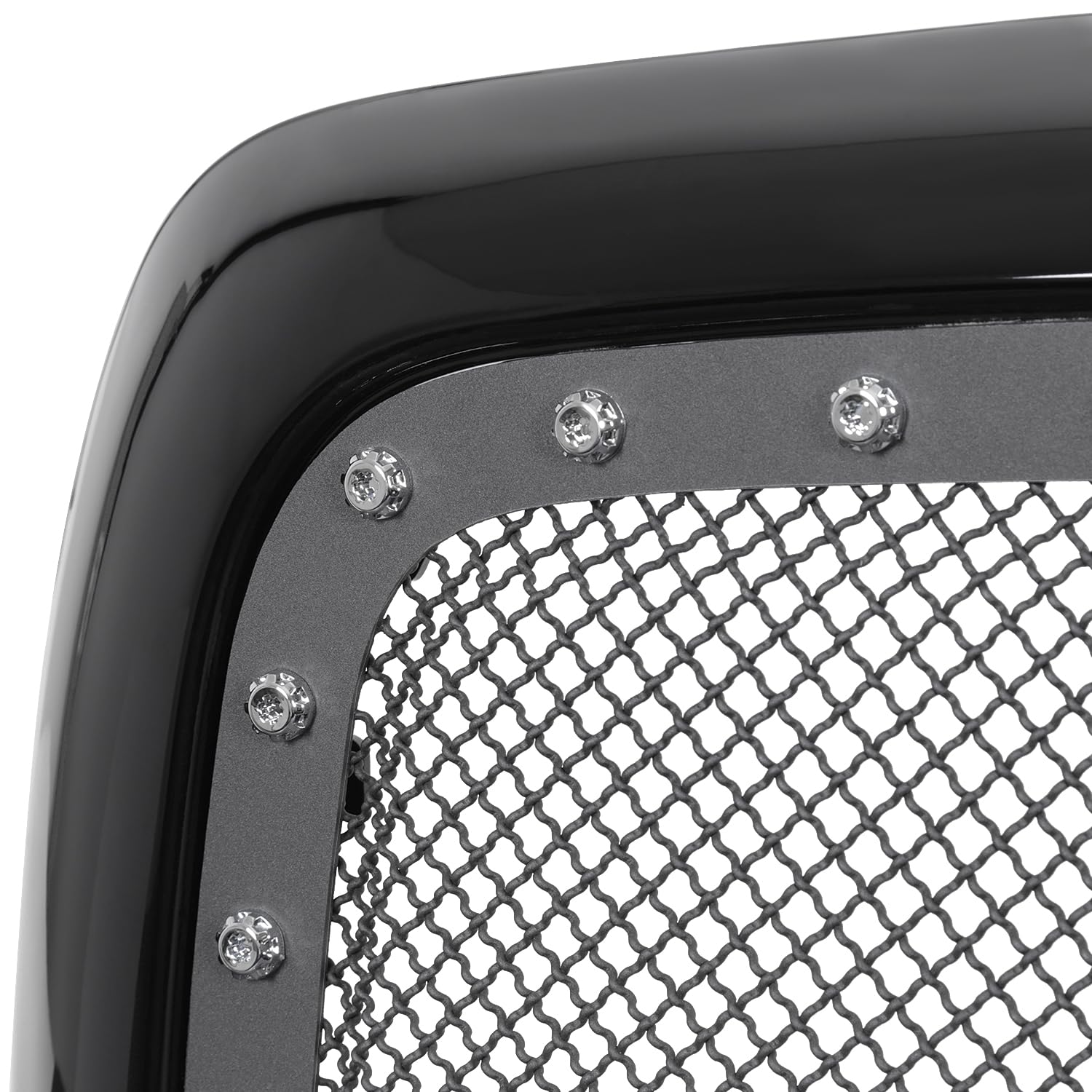 Glossy Black SPEC-D TUNING Rivet Bolt Mesh Style Front Hood Grille w/Shell Compatible with 2002-2005 Dodge Ram 1500, 2003-2005 Dodge Ram 2500 3500
