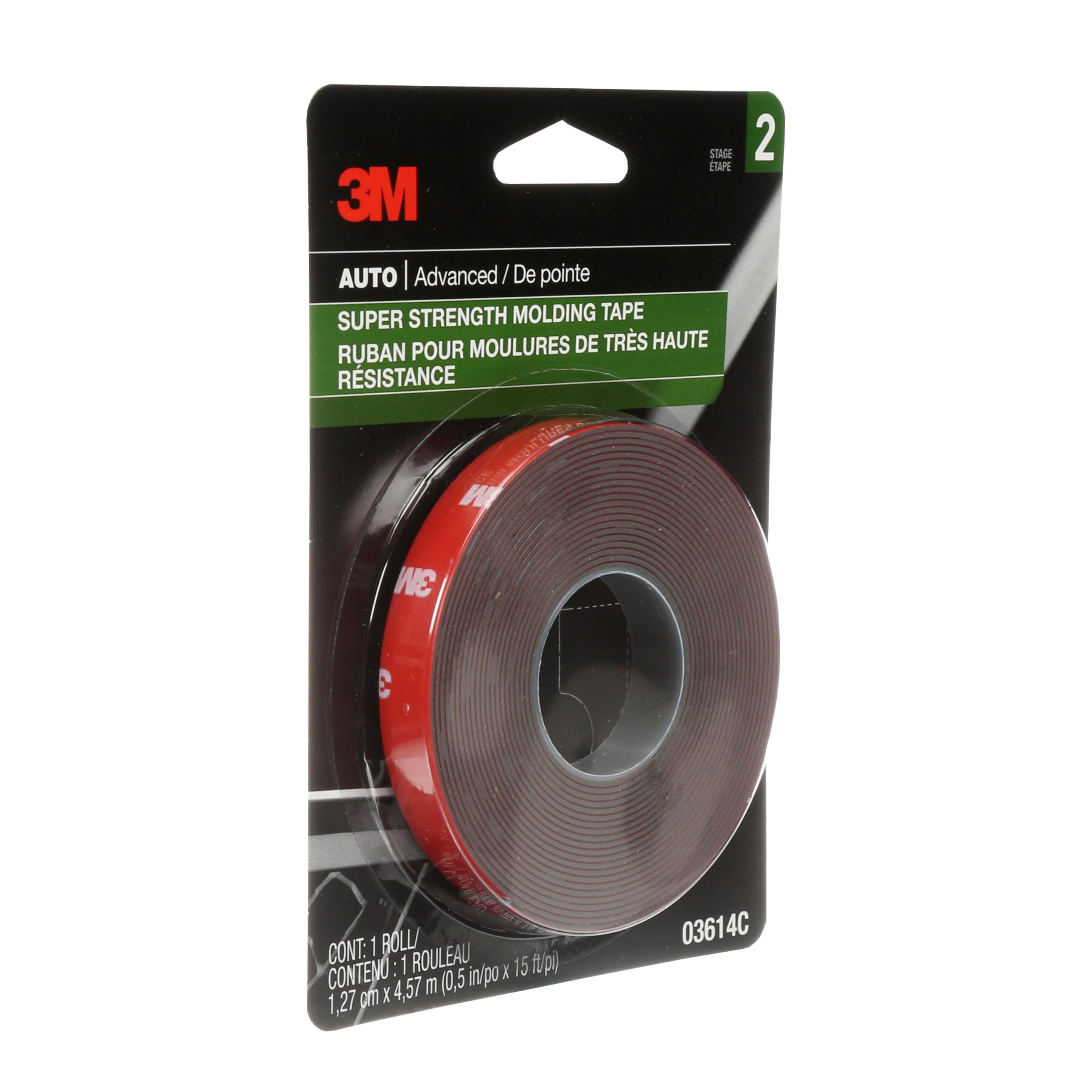 3M Molding Tape Super-Strength, 1/2 in x 15 ft, High Strength Double-Sided Adhesive, Permanently Attaches Side Moldings, Trim and Emblems to Interior and Exterior of Vehicles (03614)