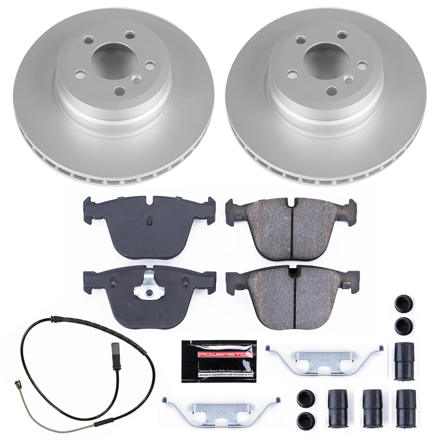 Power Stop Rear Coated Rotor Kit CRK8426,Z17 & Ceramic Brake Pads For BMW X6 2019 [Model Specific]