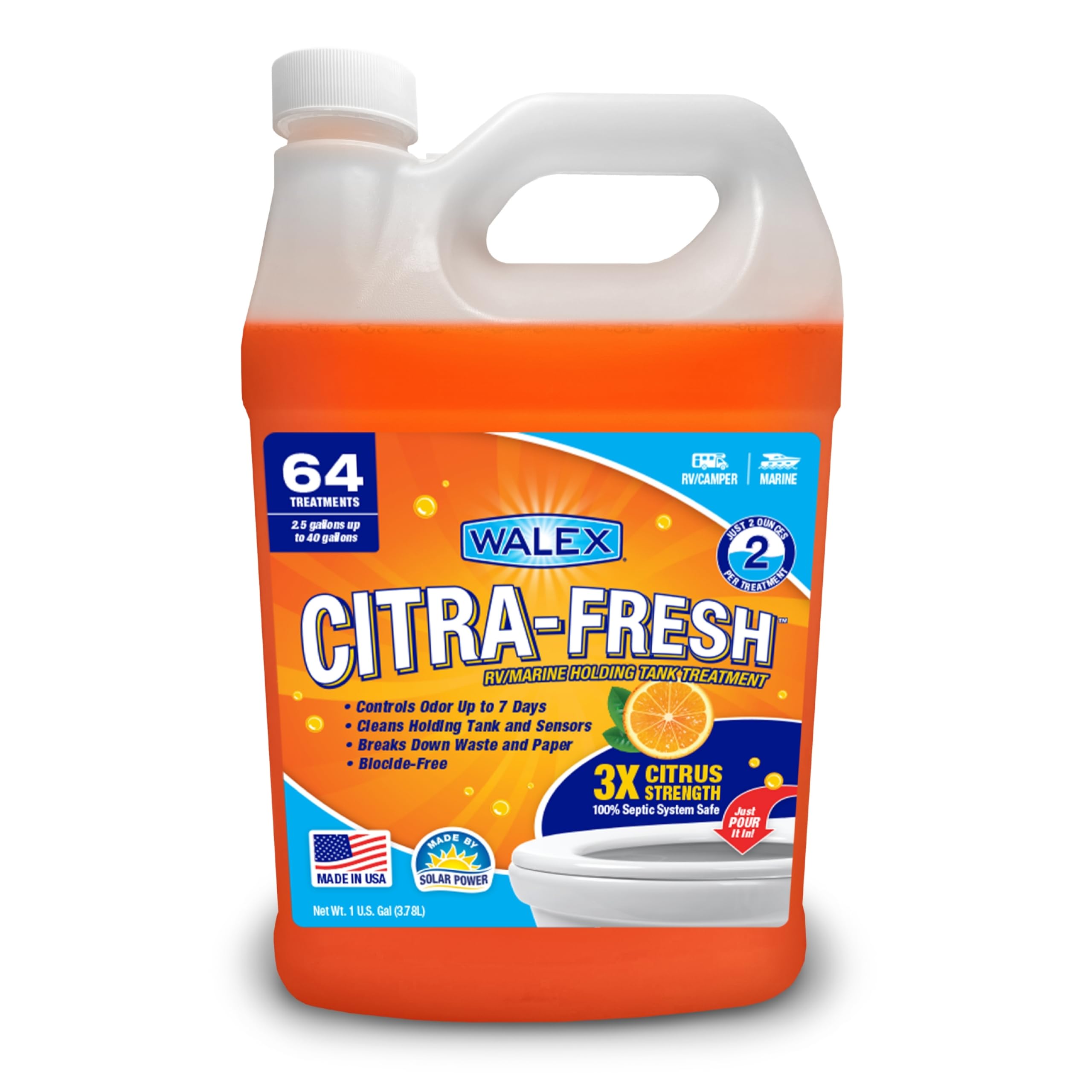 Citra-Fresh Walex Liquid Holding Tank Treatment for RV, Camper & Marine - Black Water Tank Deodorizer for Rapid Breakdown of Waste & Toilet Paper, Biocide-Free, Septic Tank Safe, 1 Gallon