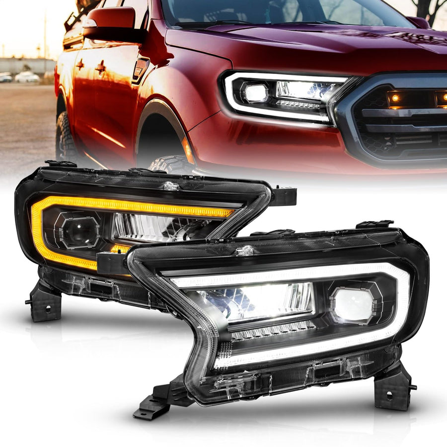 Black Sequential DRL Bar Projector LED Headlights - ANZO