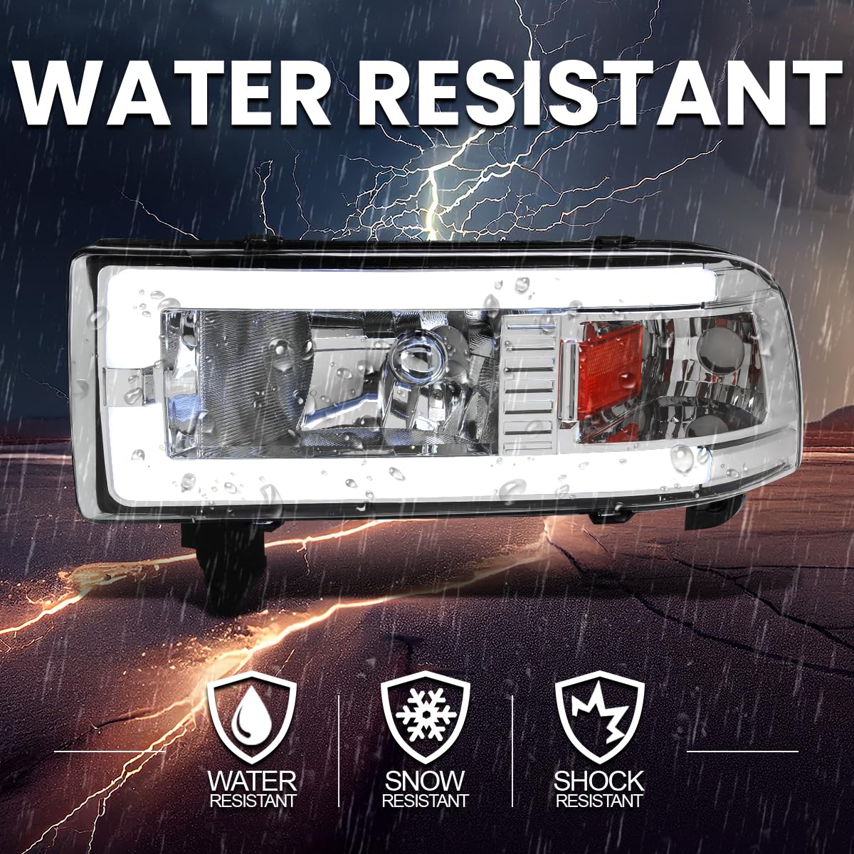 Chrome Headlights w/LED Tube SPEC-D TUNING Compatible with 1994-2001 Dodge Ram 1500, 2500, 3500, Left + Right Pair Headlamps Assembly
