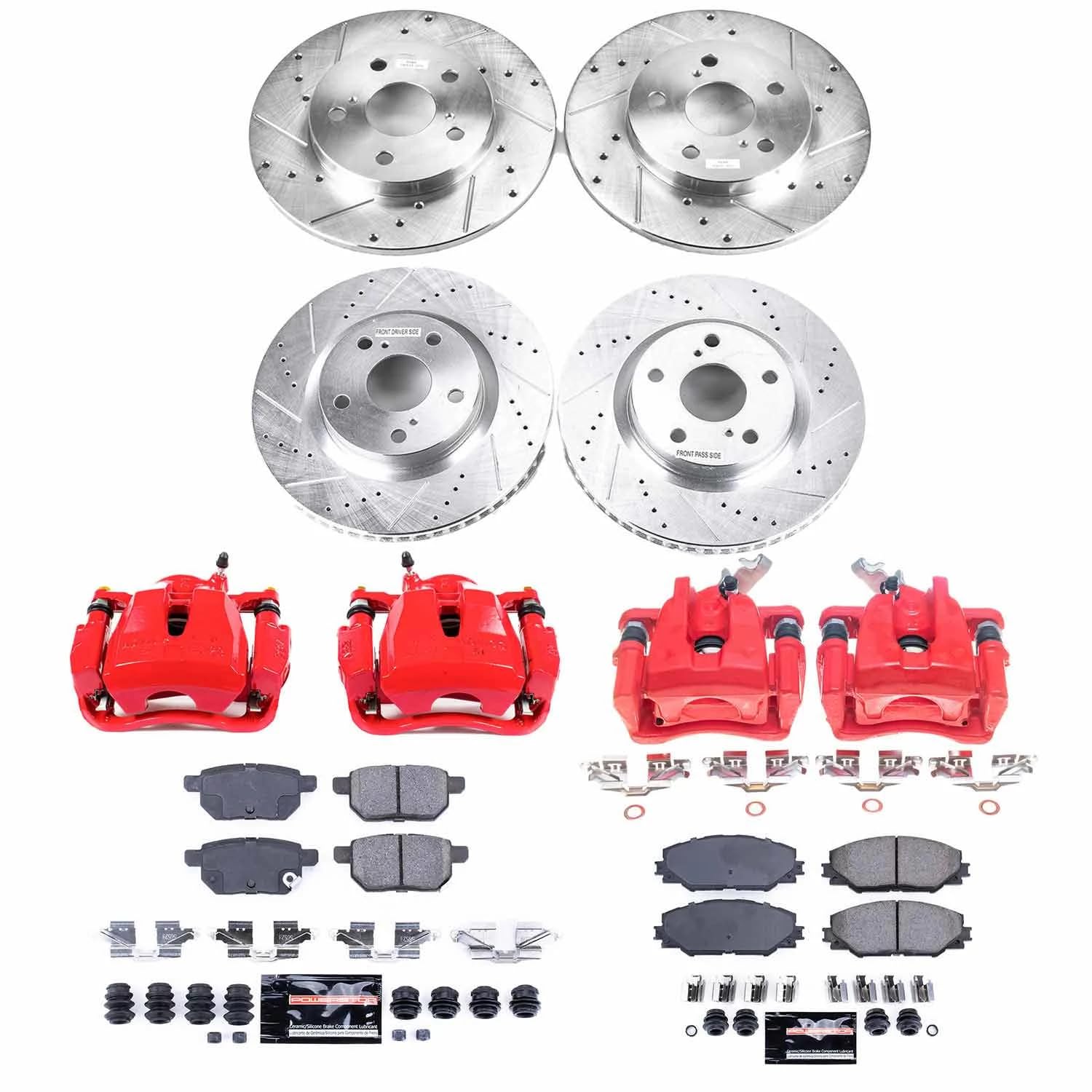Power Stop Z23 KC4142, Front and Rear Brake Caliper Kit-Rotors, Carbon Ceramic Brake Pads, Calipers For Pontiac Vibe 2009-2010, Toyota Matrix 2009-2013 [Model Specific]