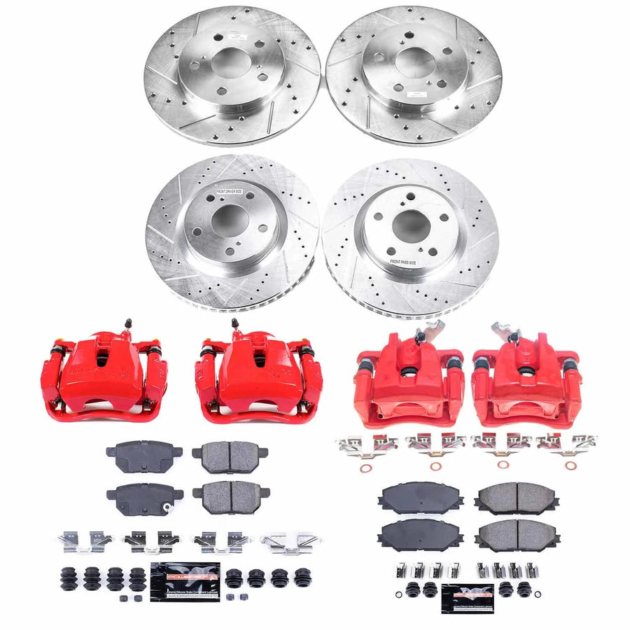 Power Stop Z23 KC4142, Front and Rear Brake Caliper Kit-Rotors, Carbon Ceramic Brake Pads, Calipers For Pontiac Vibe 2009-2010, Toyota Matrix 2009-2013 [Model Specific]