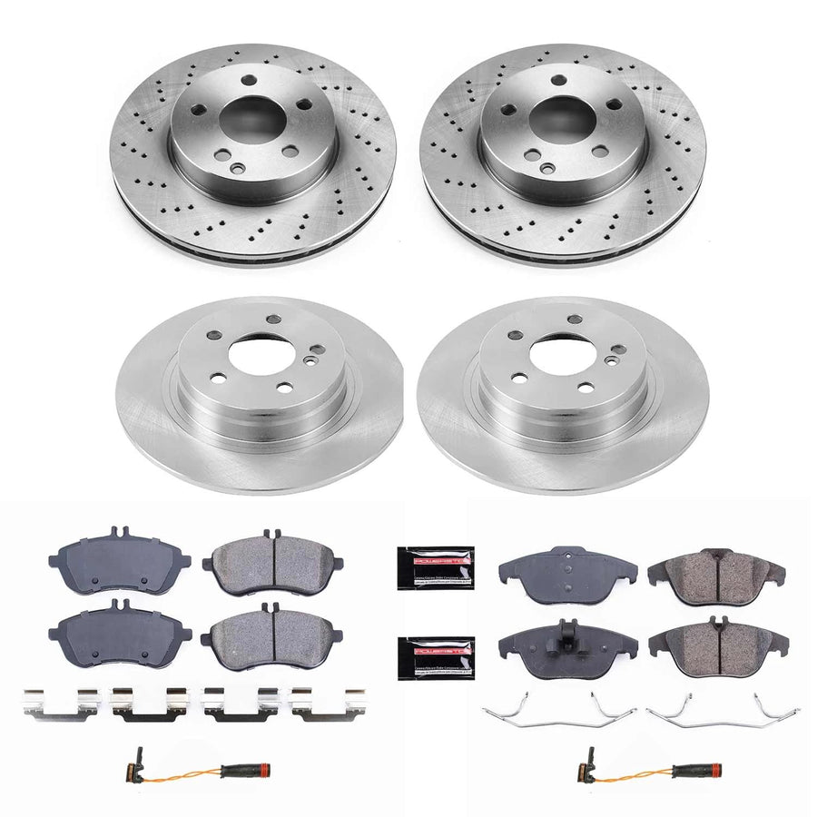 Power Stop Autospecialty KOE7759 Front and Rear Replacement Brake Kit-OE Brake Rotors & Ceramic Brake Pads and 1 Front & 1 Rear Sensor Wires