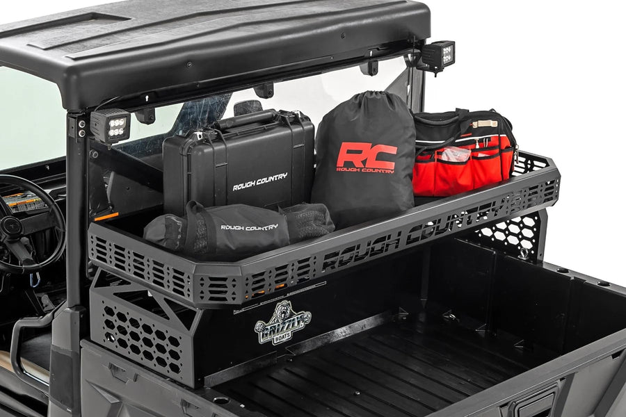 Over Bed Cargo Rack Rough Country for Polaris Ranger/Can-Am Defender (2010-2025) - Adds Elevated Storage Space, Molle Panel Sides, Easy Bolt-on Install
