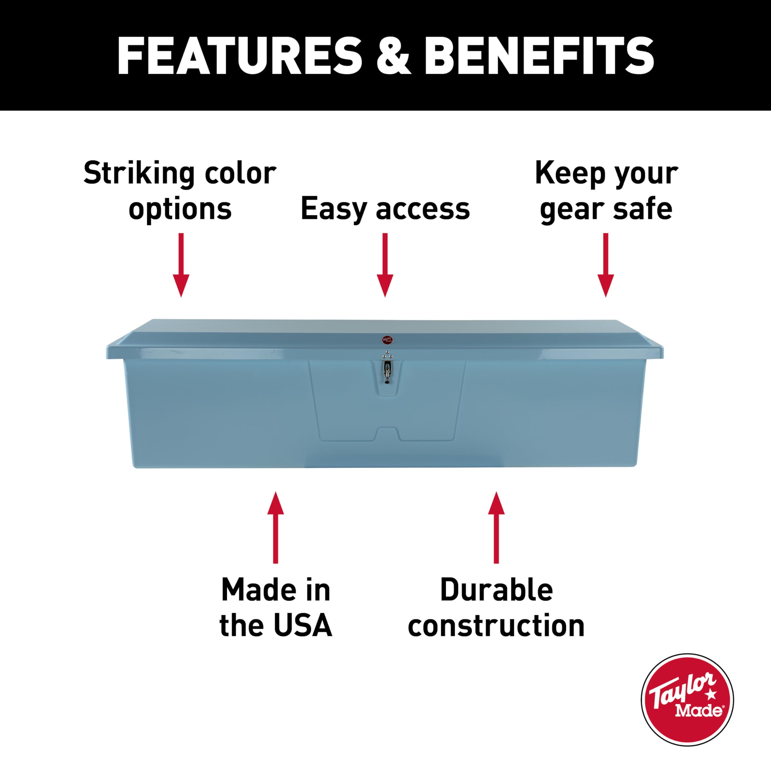 Taylor Made Fisherman’s Stow N’ Go Fiberglass Dock Box, Extra Large (24"H X 95"W X 22"D), Ice Blue, Smooth Interior Finish, Lockable Latch, Stainless-Steel Hardware - 83560IB