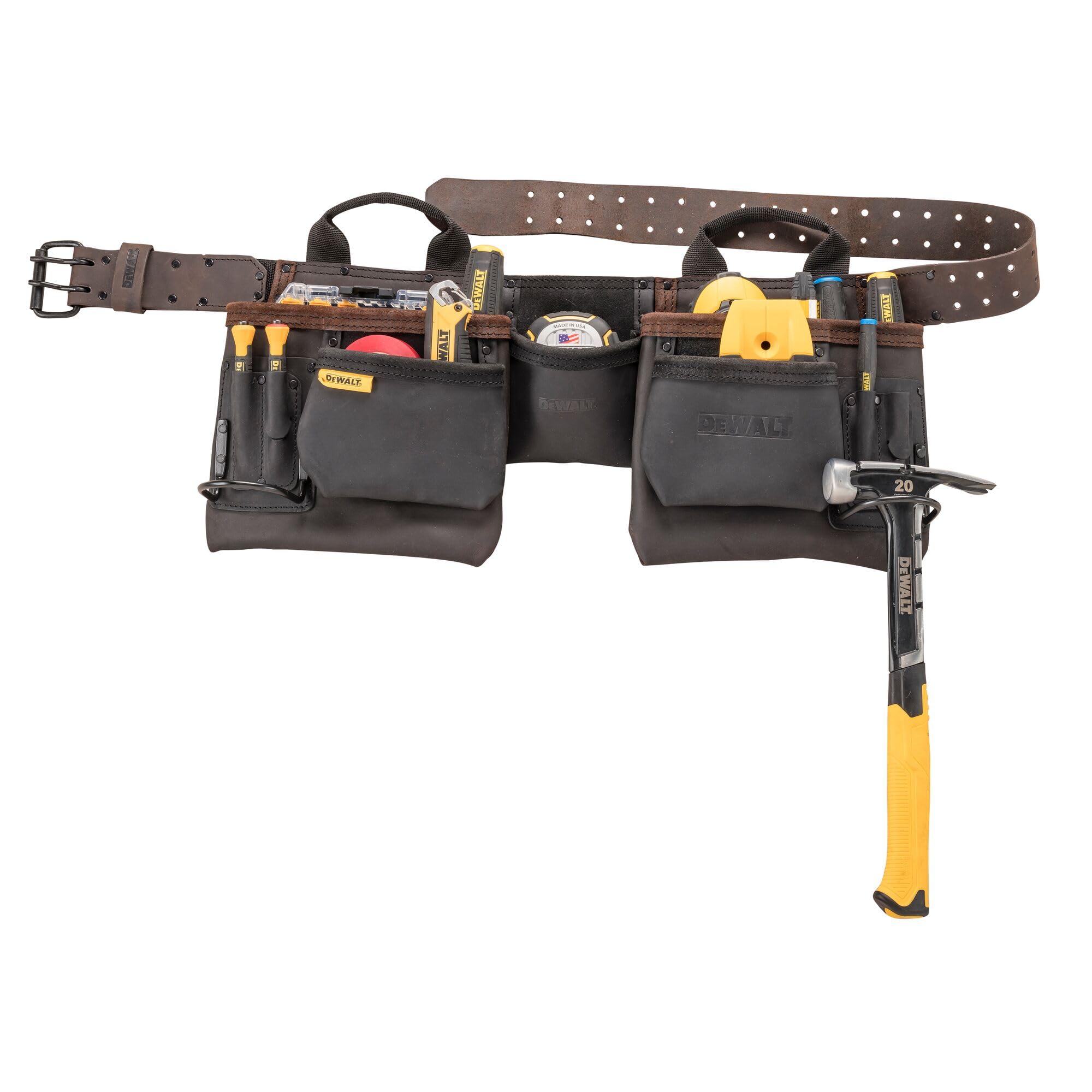 Leather DEWALT Tool Belt, Durable, 11 Pocket Professional Belt (DWST550112)
