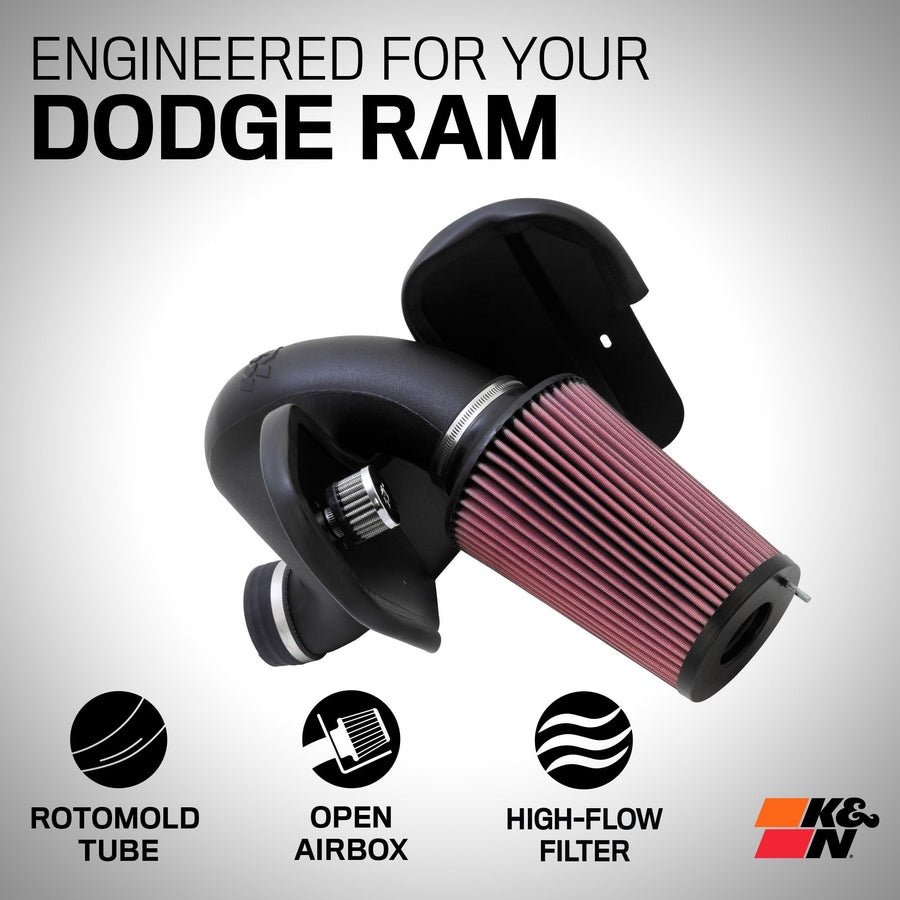 Cold Air Intake System K&N: High-Flow Air Filter, Increase Performance & Towing: Compatible with 2003-2007 Dodge/RAM: 2500,3500, 57-1532