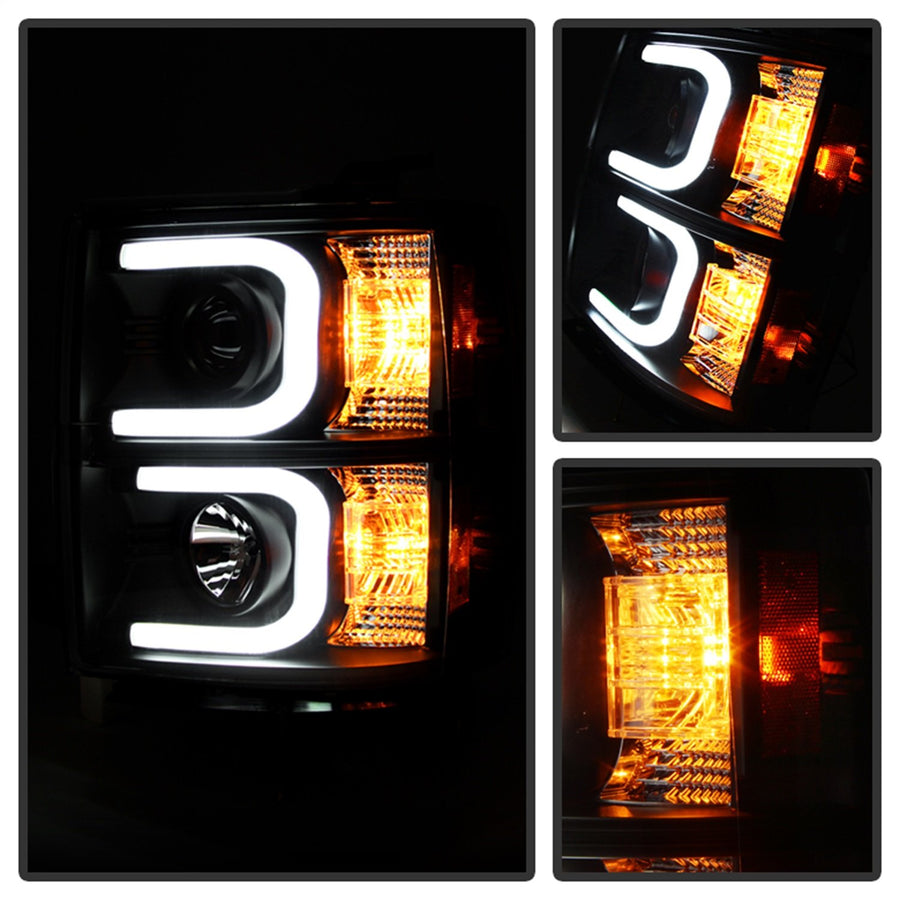Chevy Silverado 1500 14-15 Spyder 5079473 Projector Headlights - Light Bar DRL - Black - High H1 (Included) - Low H7 (Included)
