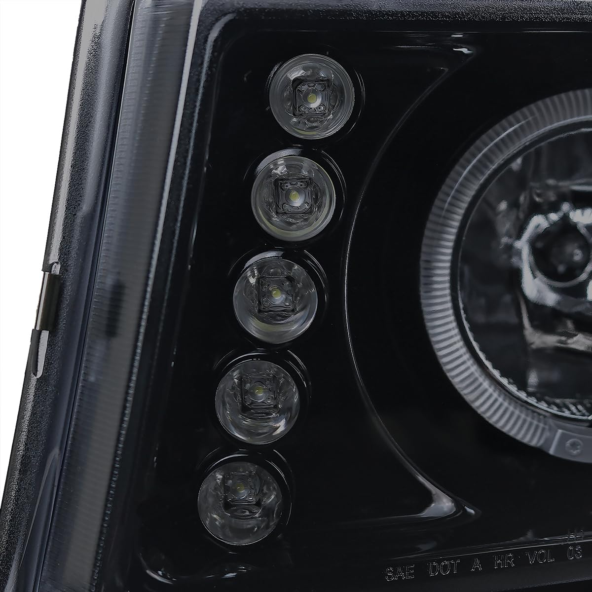 Glossy Black Smoke LED Halo Projector Headlights + Bumper Lights SPEC-D TUNING Compatible with 2004-2012 Chevy Colorado, 2004-2012 GMC Canyon, Left + Right Pair Headlamps Assembly