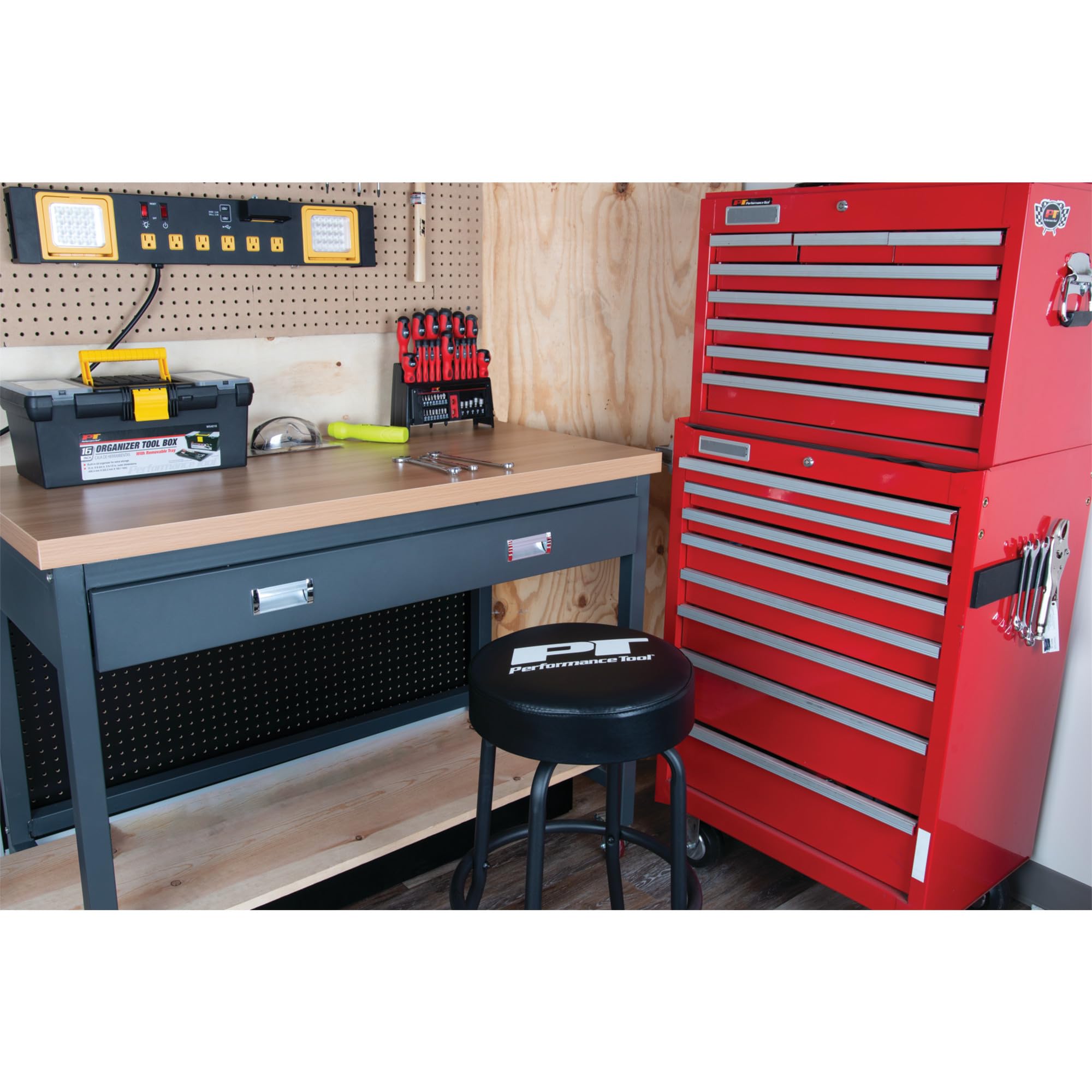 W85010 Performance Tool Swivel Seat Bar Stool for Mechanic Garages and Workshops, Black, 0.6x9.8x5.8-Inches