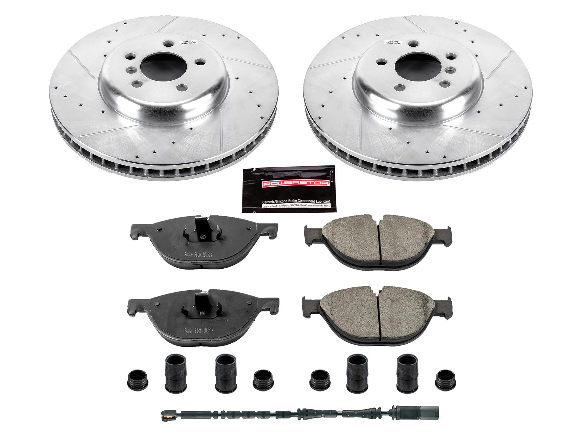Power Stop K6414 Z23 Carbon Fiber Brake Pads with Drilled & Slotted Brake Rotors Kit For BMW 550i GT, 550i GT xDrive, 750Li, 750Li xDrive, 750i, 750i xDrive [Model Specific]