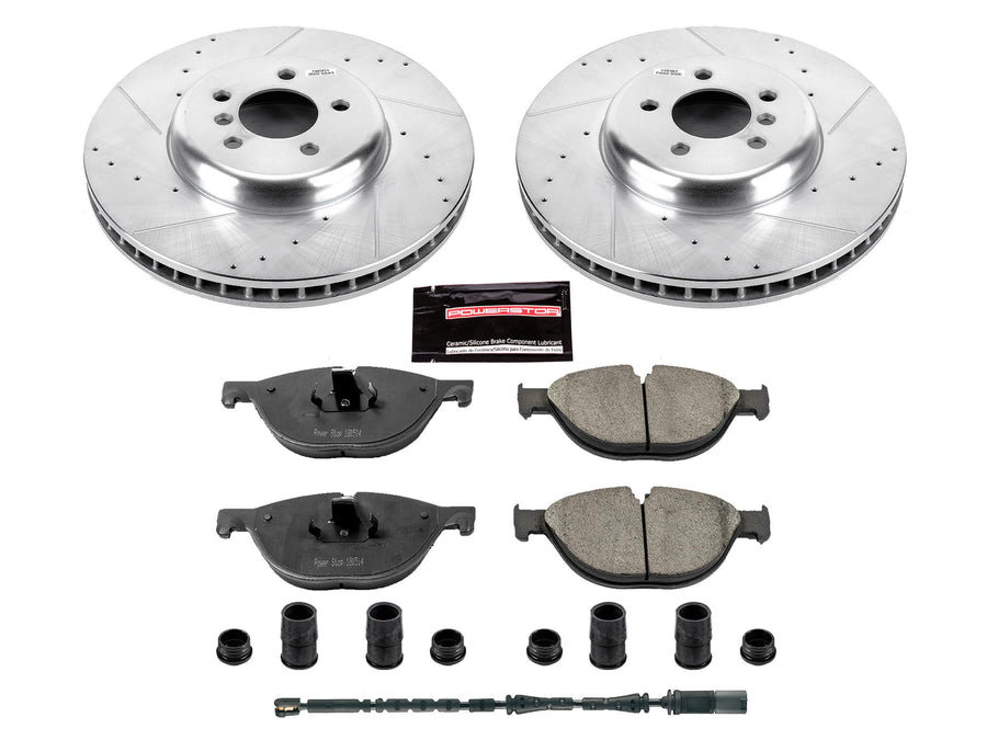 Power Stop K6414 Z23 Carbon Fiber Brake Pads with Drilled & Slotted Brake Rotors Kit For BMW 550i GT, 550i GT xDrive, 750Li, 750Li xDrive, 750i, 750i xDrive [Model Specific]