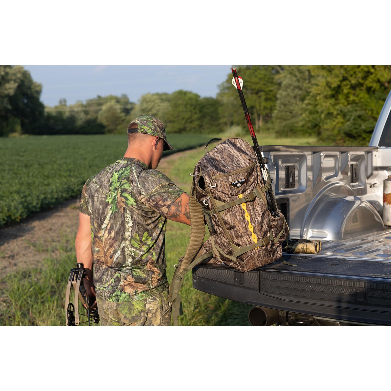 Whitetail TENZING 2100 Day Pack, Mossy Oak Bottomlands Hydration Bladder Compatible Durable Camo Backpack with 4 Compartments & 15 Organizational Pockets for Hunting Gear and Equipment