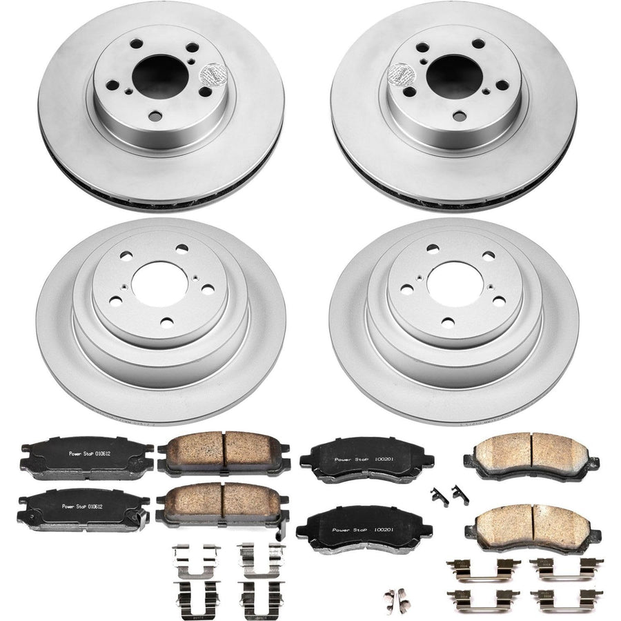 Power Stop CRK446 Brake Rotor Coated and Ceramic Brake Pads- Front & Rear For Subaru Legacy 1997-1999 [Model Specific]
