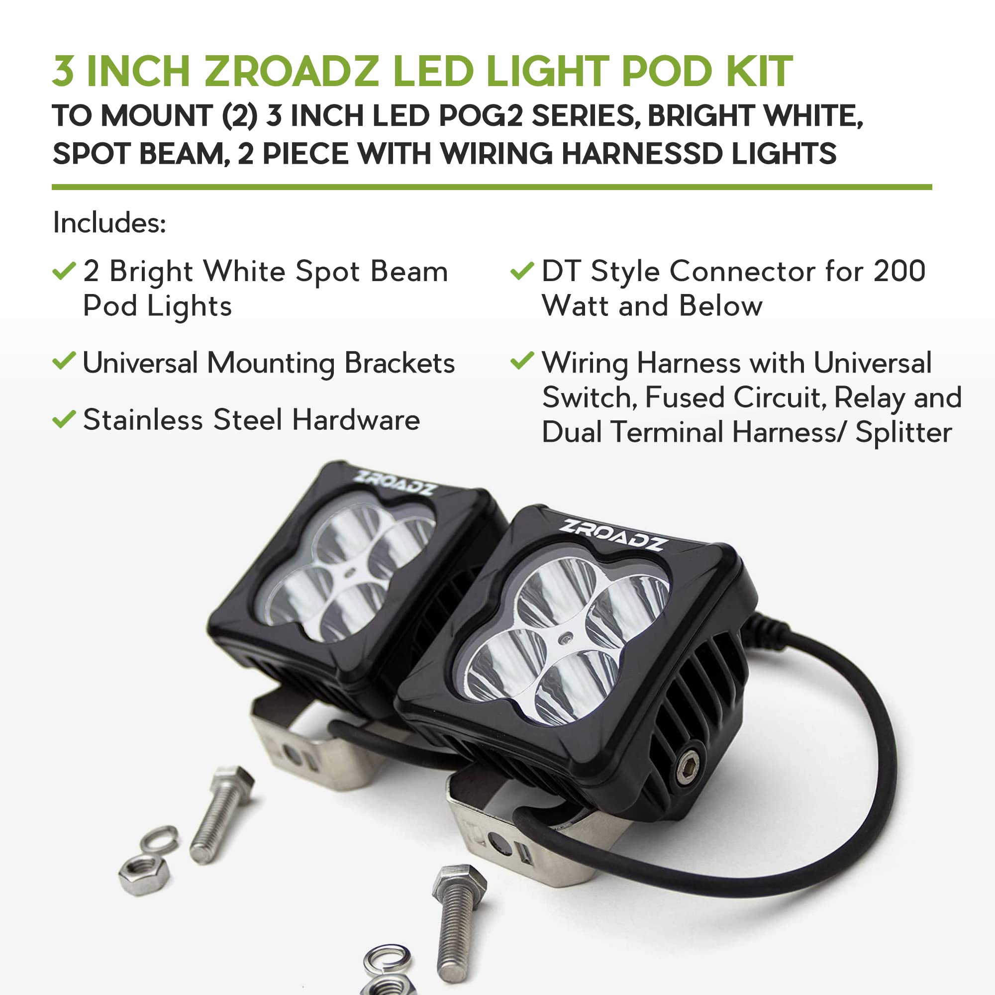ZROADZ 3"Light Pod Kit, G2 Series, White, Spot Z30BC20W-D3S-K 2 Pc