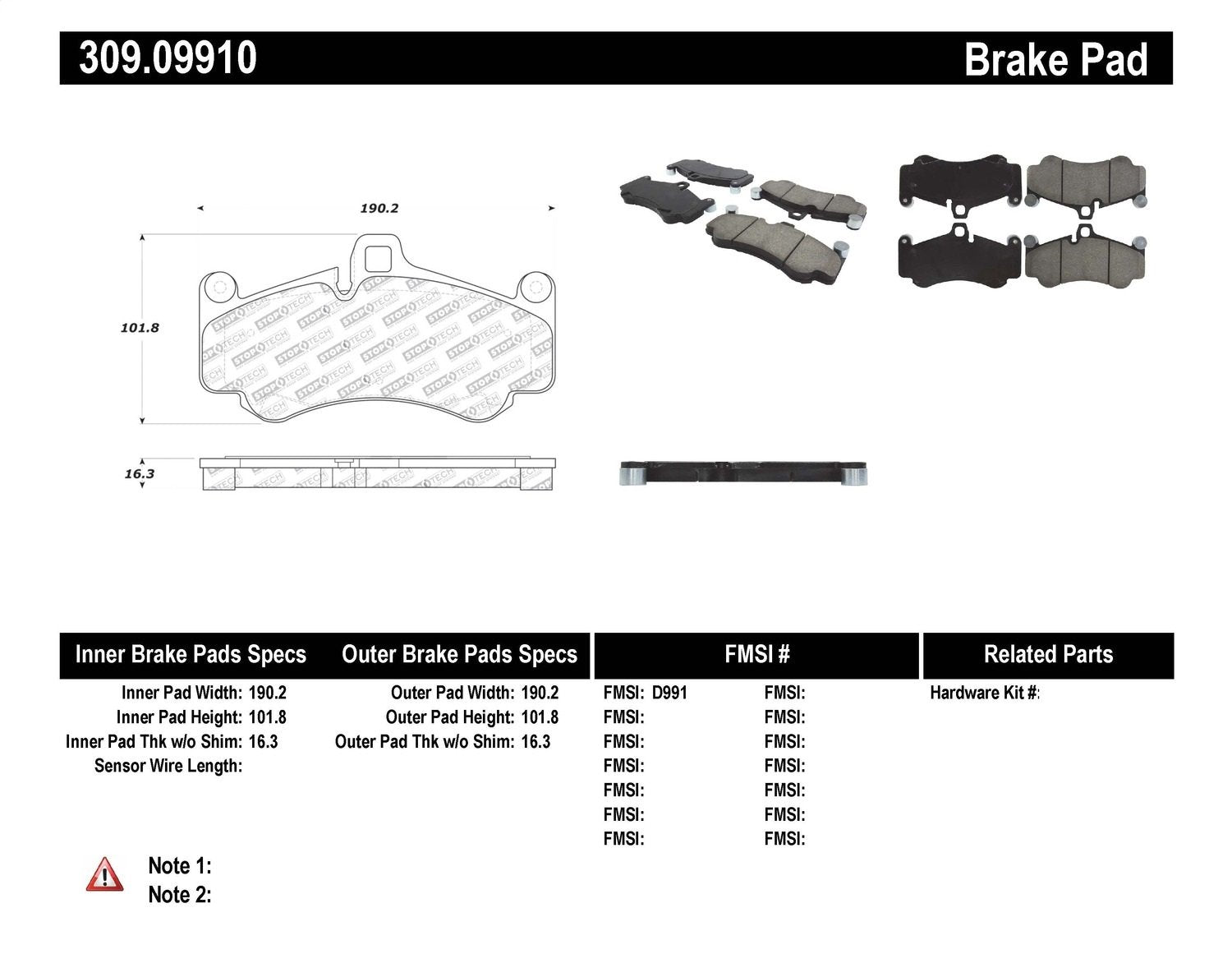 Sport Brake Pads StopTech 309.09910 with Shims