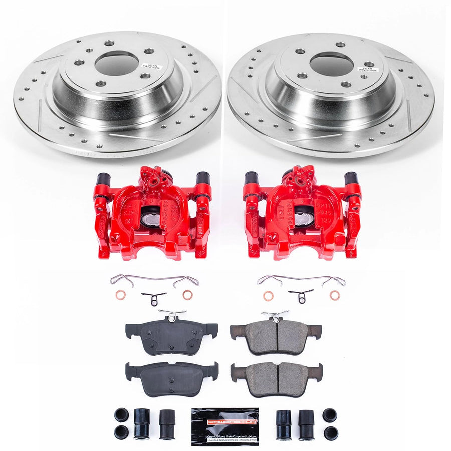 Power Stop Z23 Evolution KC6559A Rear Brake Kit-Drilled/Slotted Rotors, Carbon Ceramic Brake Pads & Calipers For Ford Fusion 2013-2016, Lincoln MKZ 2015-2016 [Model Specific]