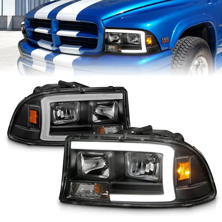 97-04 Dodge Dakota/Durango ANZO Crystal Headlight Set w/Light Bar Black Housing