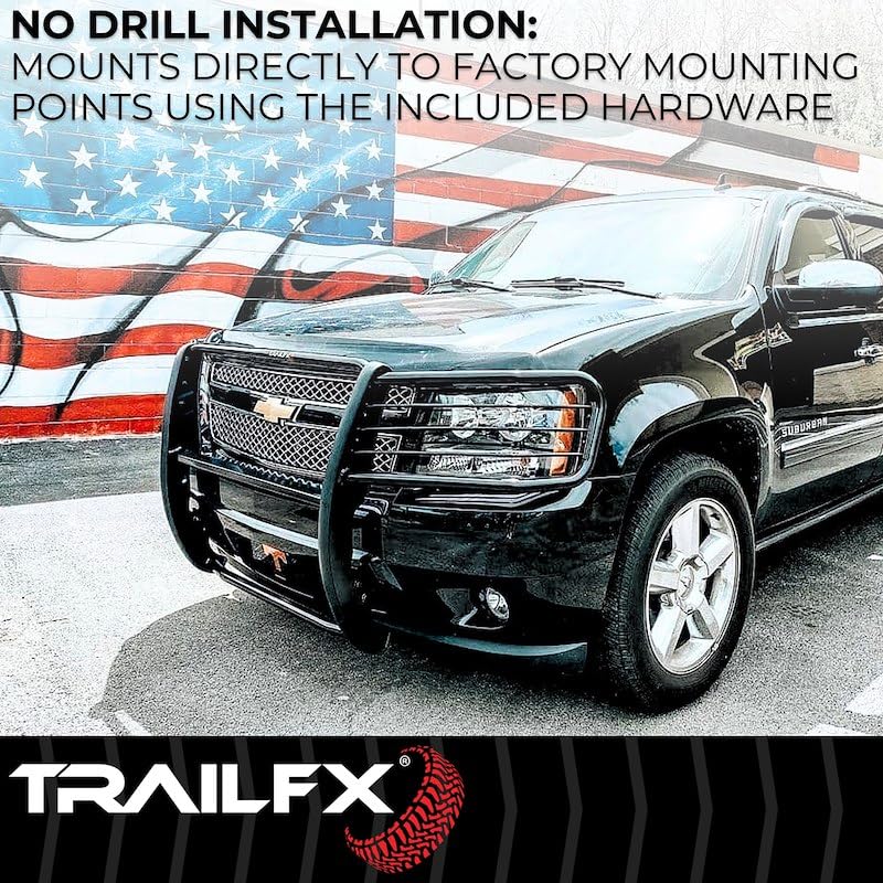 Grille Guard Trail FX E0046T, 1-Piece, 1-1/2 Inch Diameter, Powder Coated, Gloss Black, Steel, with Brush Guard, Without Skid Plate/Step Plate, Fits 2024-2025 Toyota Tacoma
