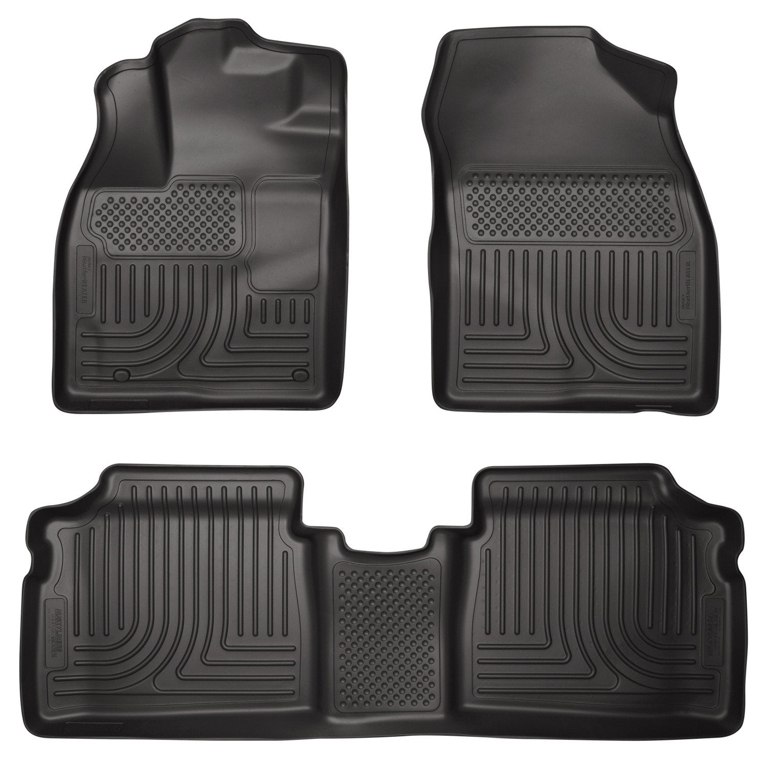 Husky Liners Floor Mats Weatherbeater | Fits 2012-2015 Toyota Prius Plug - in | Front & 2nd Row, 3-pc Black - 98931