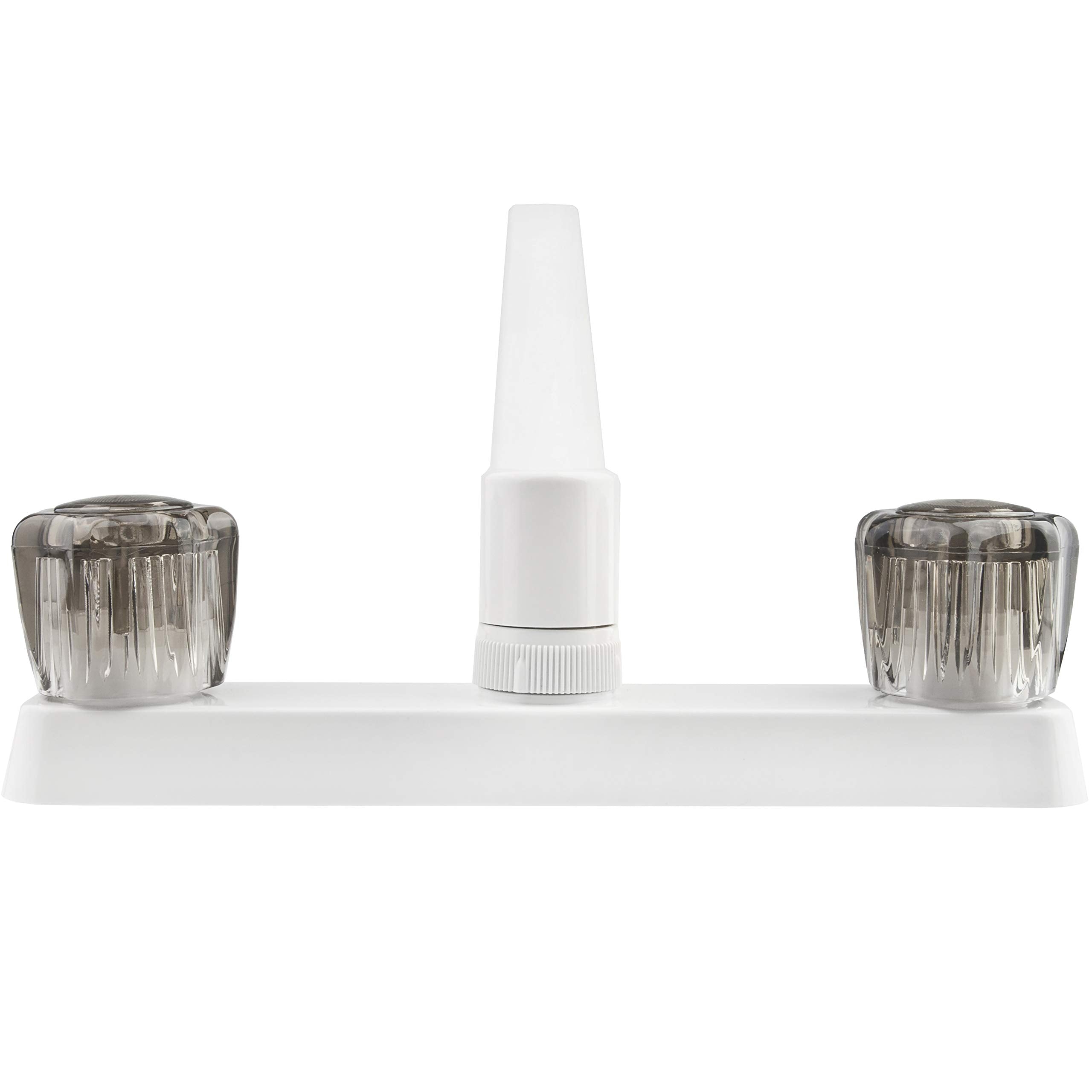RV Kitchen Sink Faucet Dura Faucet (DF-PK600S-WT) with Smoked Acrylic Knobs (White)