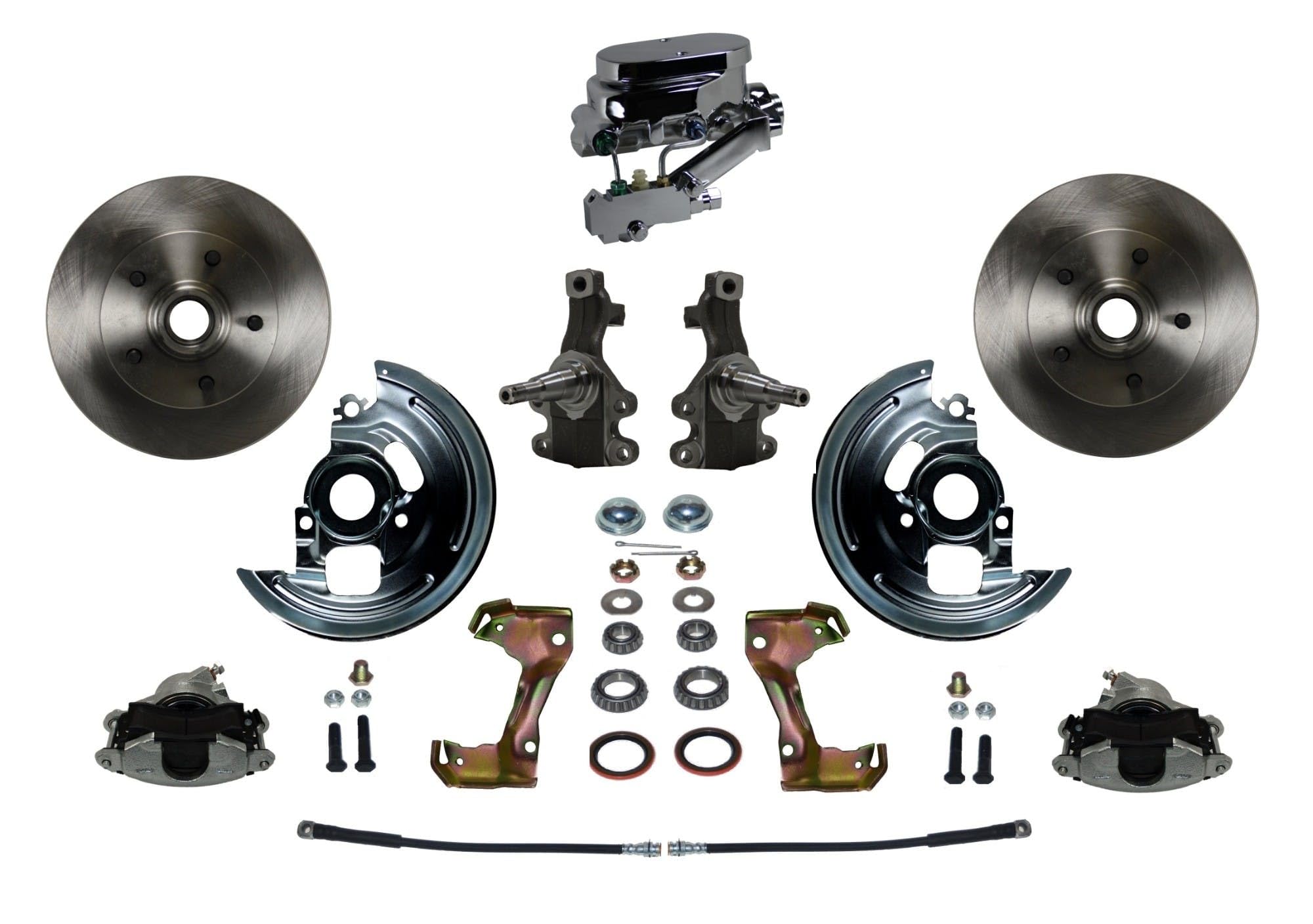 BRAKES LEED Manual Front Disc Brake Conversion 2" Drop Spindle With Chrome Aluminum Flat Top M/C Disc/Disc Side Mount