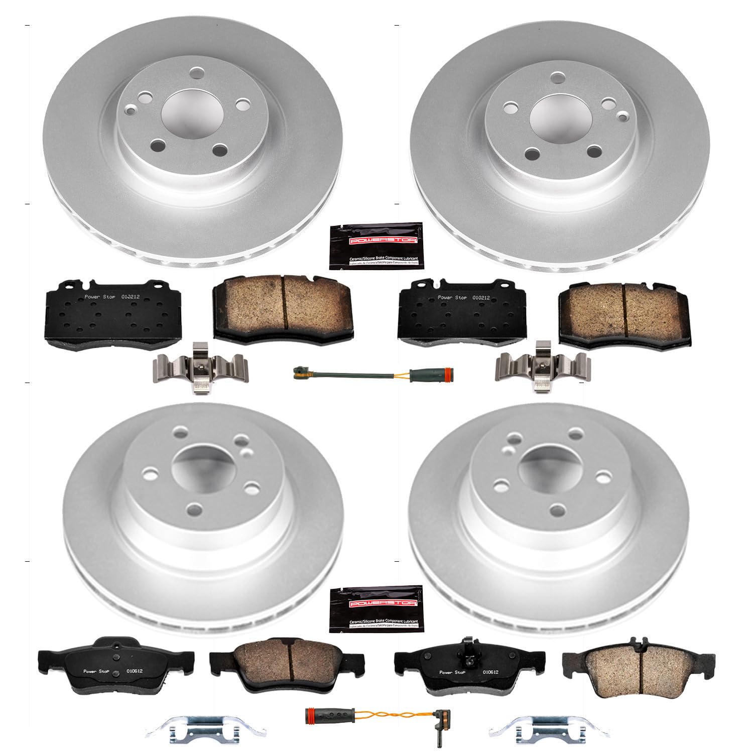 Power Stop CRK6602 Z23 Evolution Geomet Coated Brake Kit Front and Rear and 1 Front & 1 Rear Sensor Wires For Mercedes-Benz CLS550 2007-2011 [Model Specific]