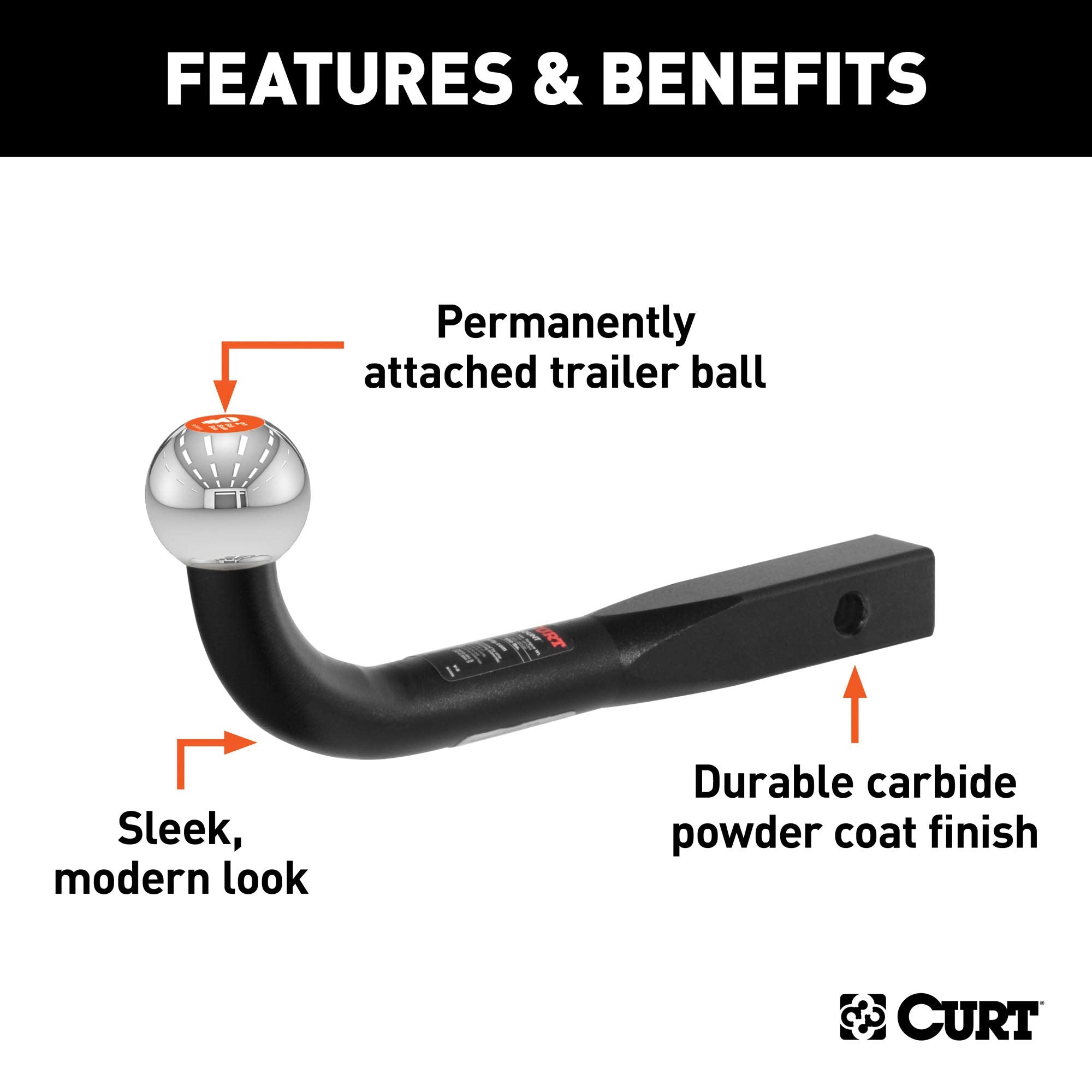 CURT Euro Trailer Hitch Mount with 2-Inch Trailer Ball, Fits 1-1/4-Inch Receiver, 3,500 lbs, 2-3/4-Inch Height