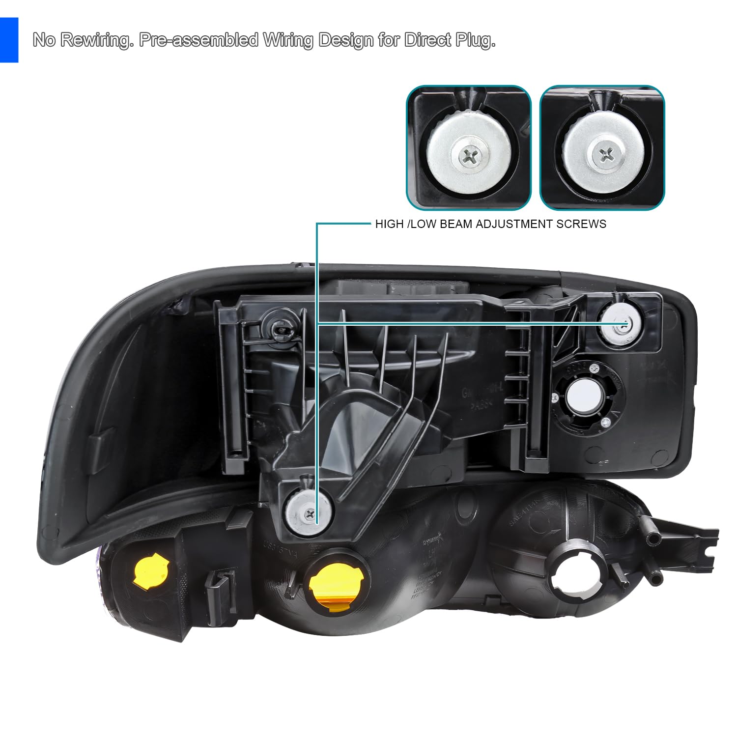 Black Smoke Headlights + Bumper Lamps Spec-D Tuning Compatible with 2000-2006 GMC Sierra 1500 2500 Yukon XL Denali, Left + Right Pair Assembly