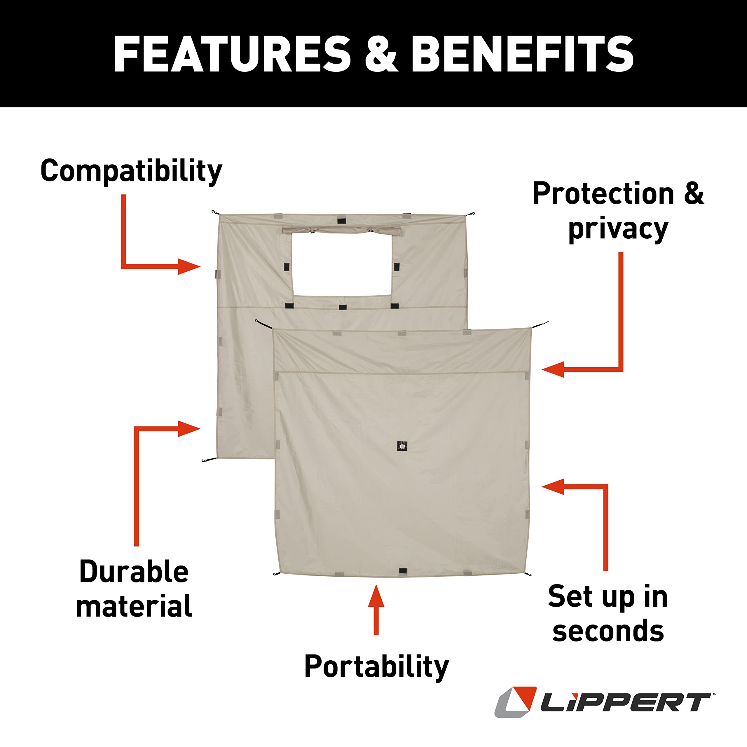 Lippert Gazebo Picnic and Camping Tent Wind Panels, Side Walls for Privacy, Brown (2021123290)