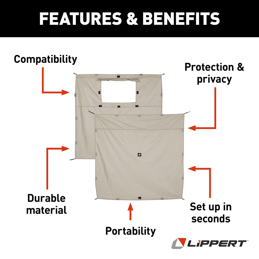 Lippert Gazebo Picnic and Camping Tent Wind Panels, Side Walls for Privacy, Brown (2021123290)