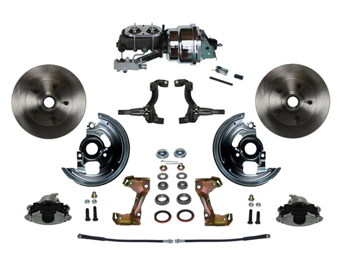 Power Disc Brake Conversion Kit LEED BRAKES With 7" Dual Chrome Booster Cast Iron Chrome Top M/C Disc/Disc Side Mount