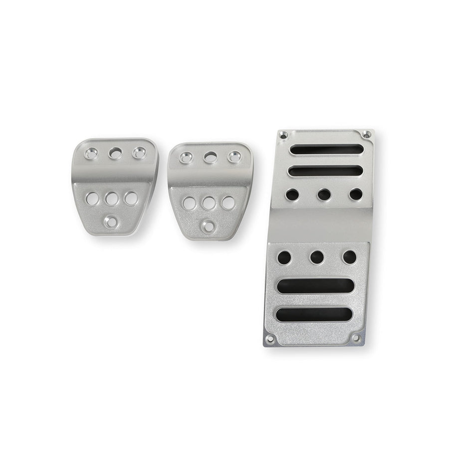 Drake Muscle Cars Manual Billet Aluminum Pedal Covers in Satin Silver Finish Compatible with 2005-2021 Ford Mustangs, Model 5R3Z-2457/9735M