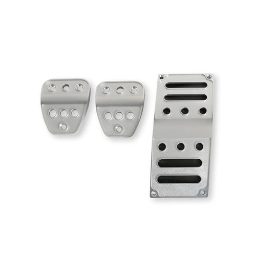 Drake Muscle Cars Manual Billet Aluminum Pedal Covers in Satin Silver Finish Compatible with 2005-2021 Ford Mustangs, Model 5R3Z-2457/9735M