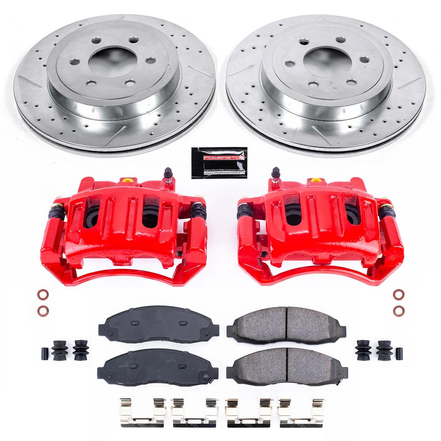 Power Stop Z23 Evolution KC2187 Front Caliper Kit-Drilled/Slotted Rotors, Carbon Ceramic Brake Pads & Calipers For Dodge Dakota 2003-2004 [Model Specific]