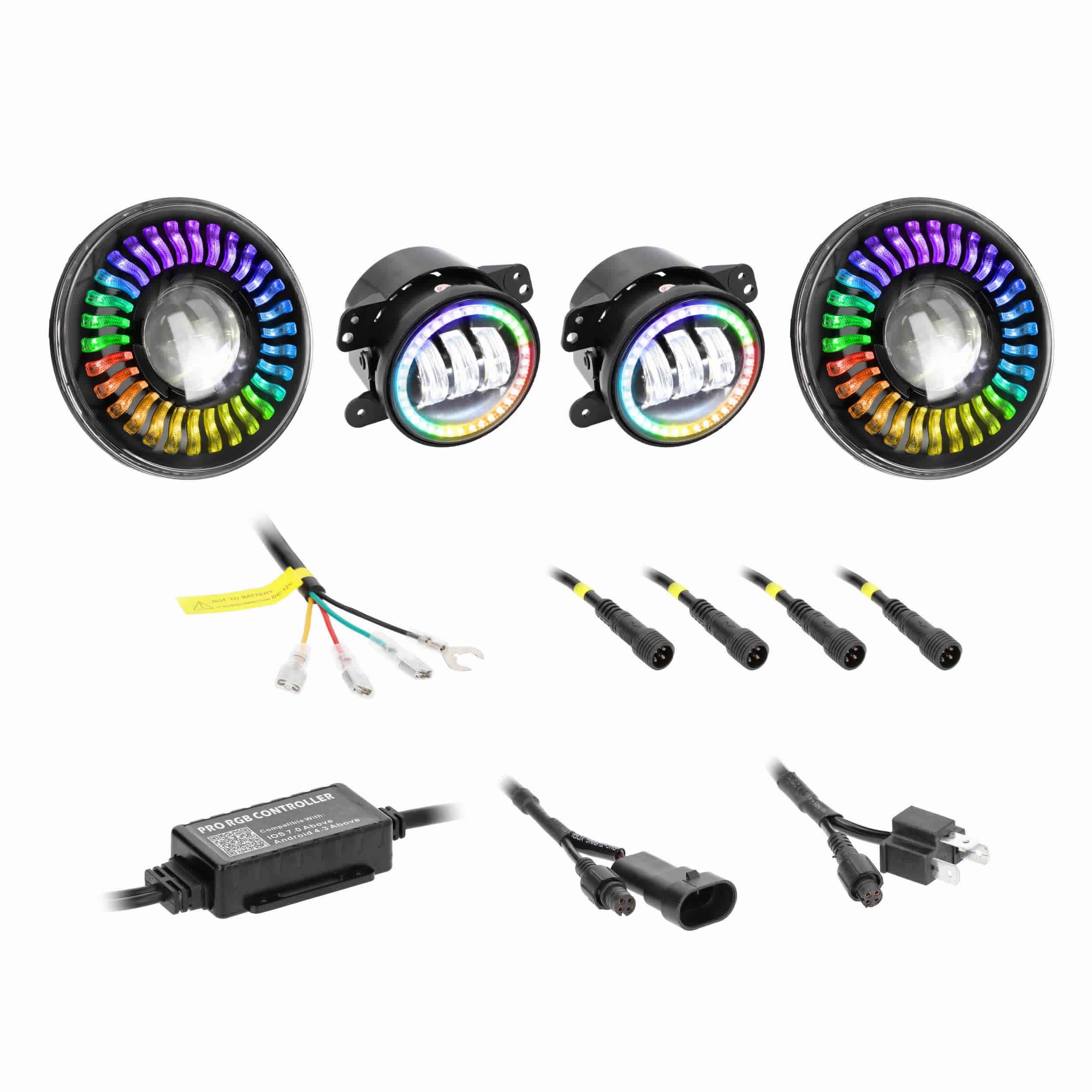 Metra - 7" Chasing RGB Projector lights & 4" Fog Lights w/Controller (JP-708RGBKT)