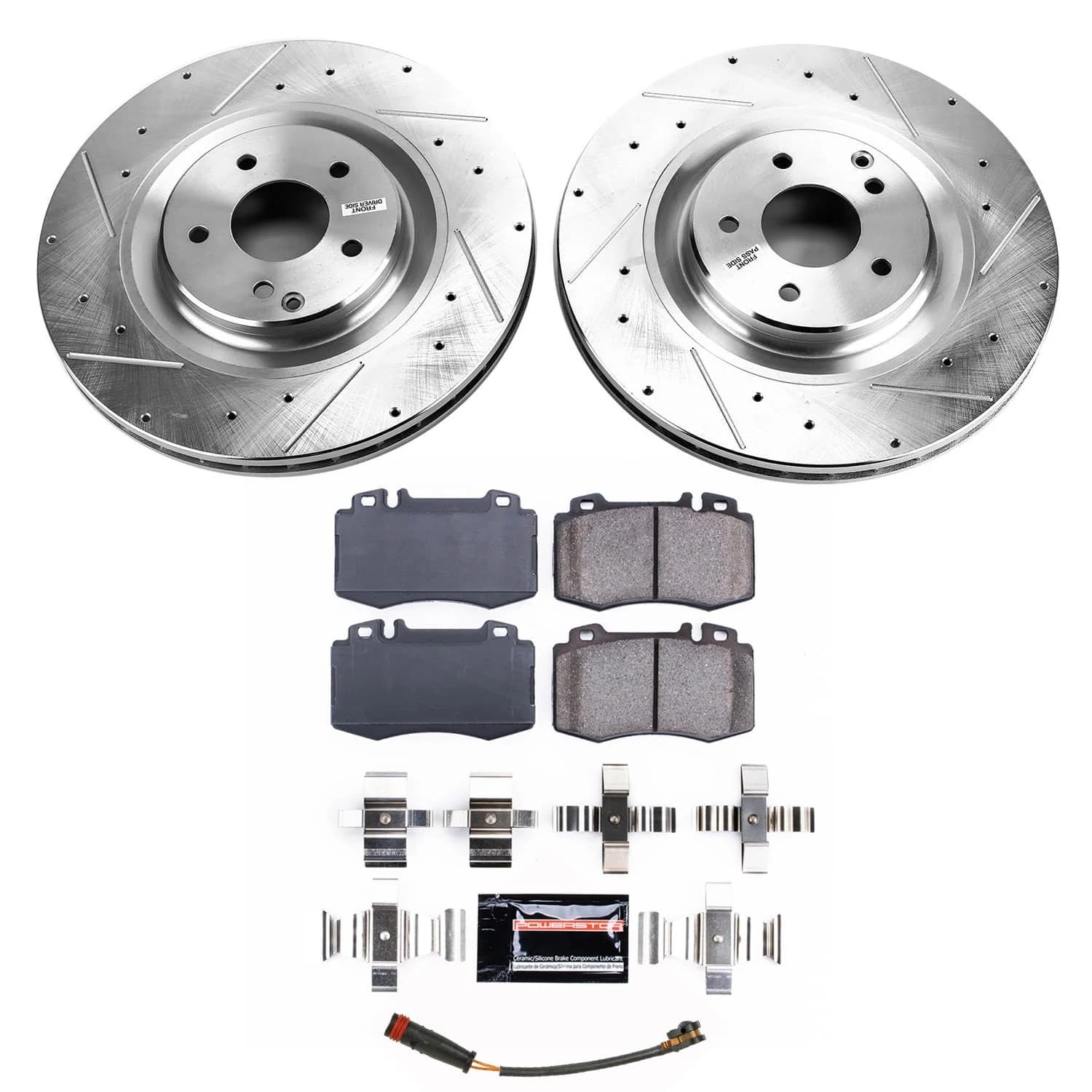 POWERSTOP Z23 Carbon-Fiber Ceramic Brake Pads and Drilled and Slotted Rotors Brake Kit Front For Mercedes-Benz SLK55 AMG 2007-2010 [Vehicle Specific]