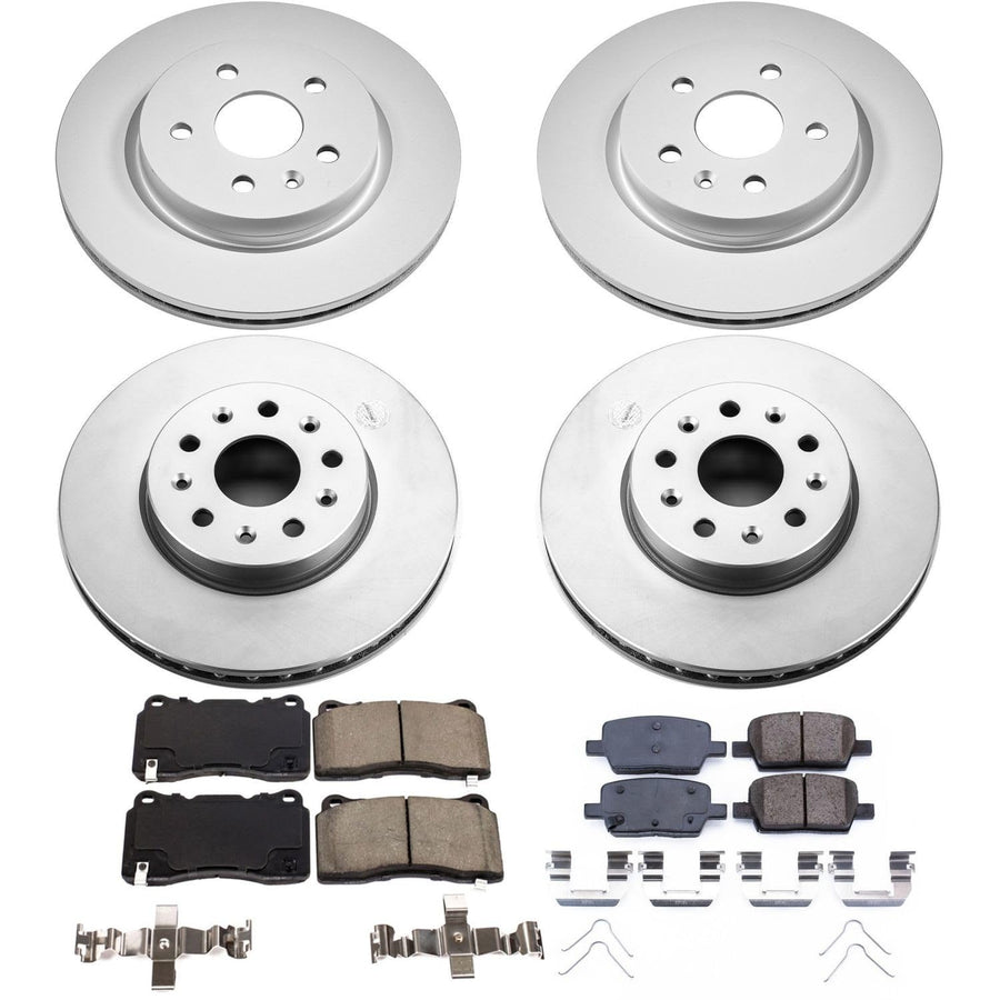 Power Stop CRK7908 Brake Rotor and Ceramic Brake Pads Coated - Front & Rear For Cadillac CT6 2016-2019 [Model Specific]