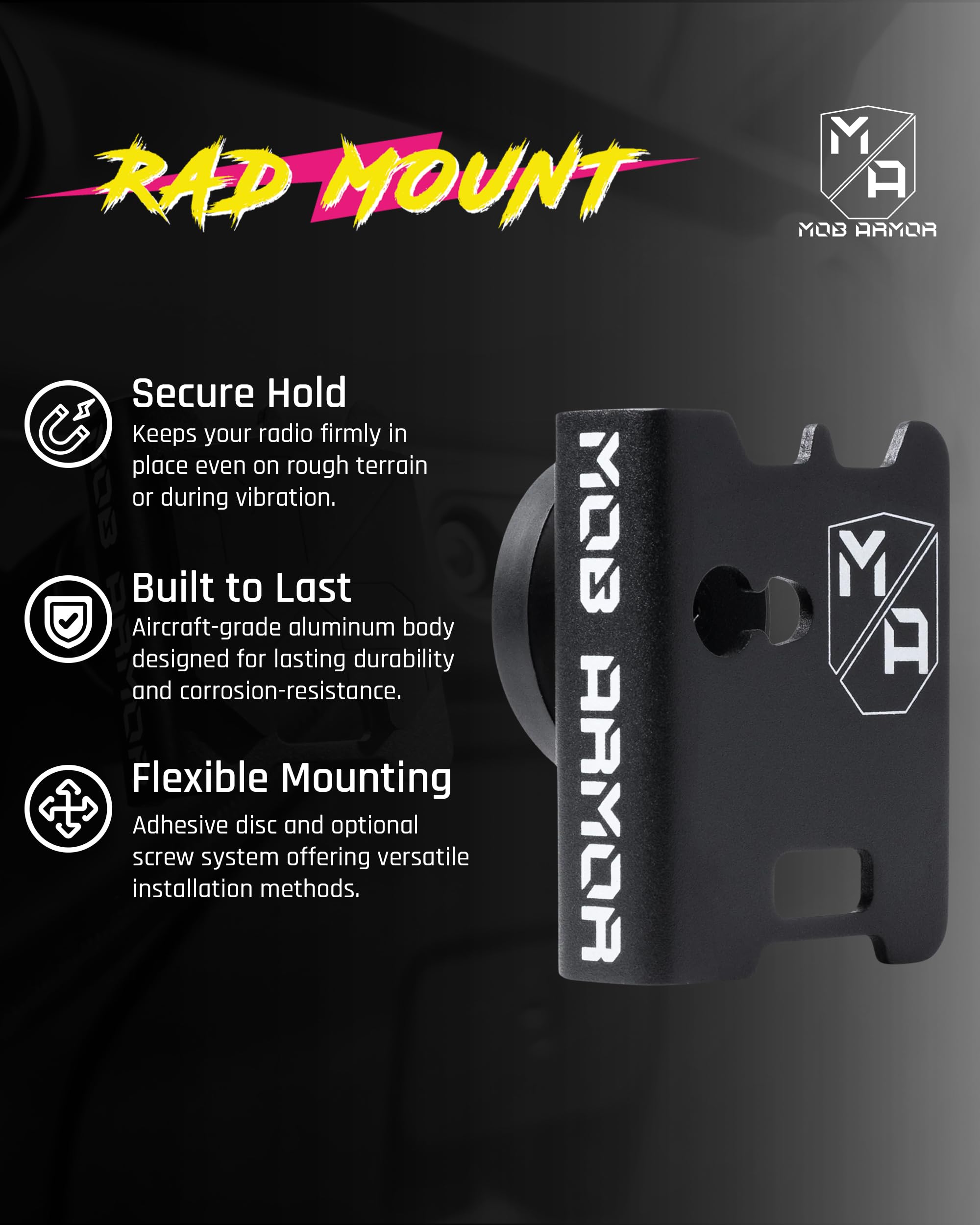 Rad Mount Mob Armor - Magnetic Car Mount Kit for CB, VHF, GMRS & Other Handheld Radios with Hand Mic Holder & Base, Walkie Talkie Holder, Mounting Solutions for Truck, Military & Off Road Accessories